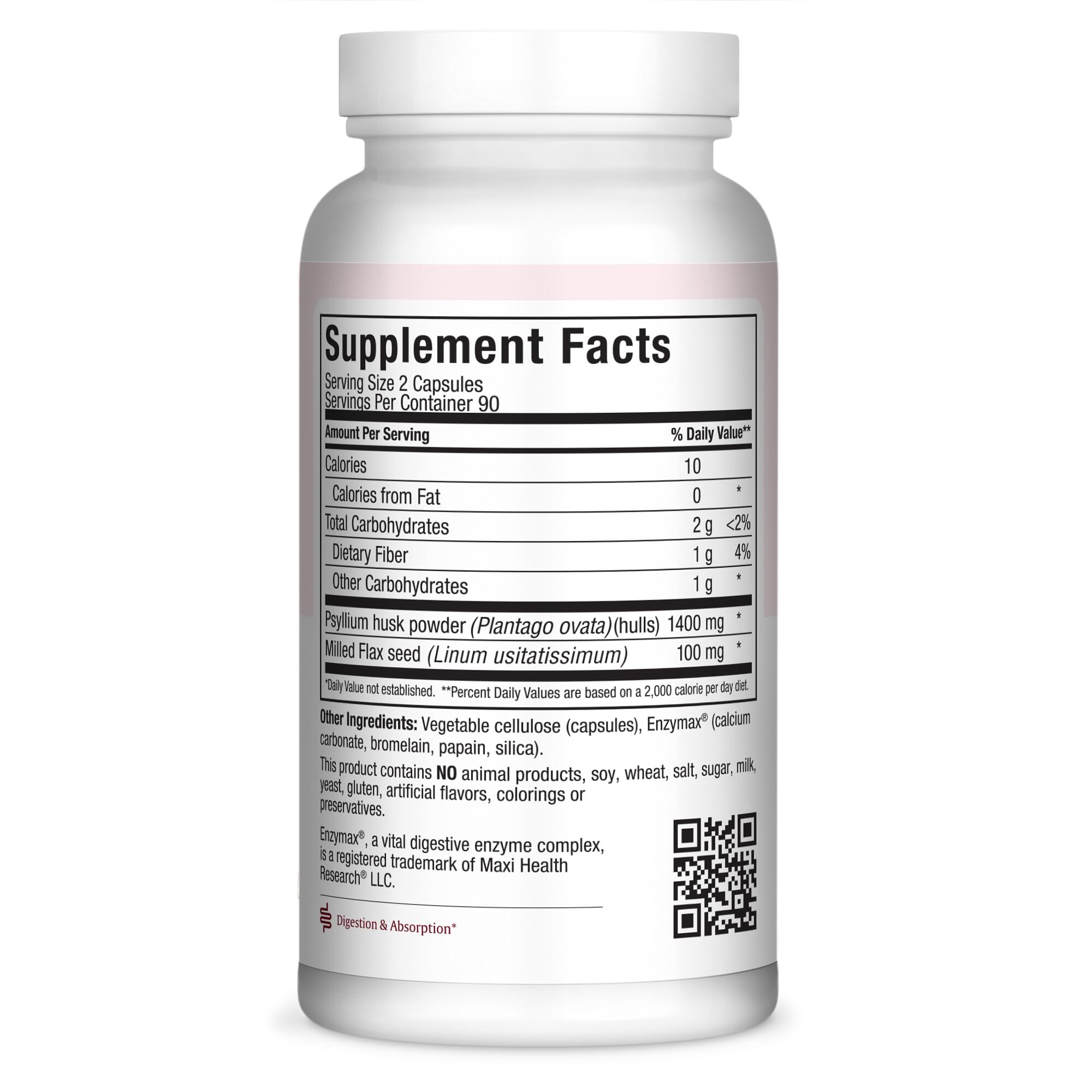Maxi Health Psyllium Husk Capsules side view showing capsule size