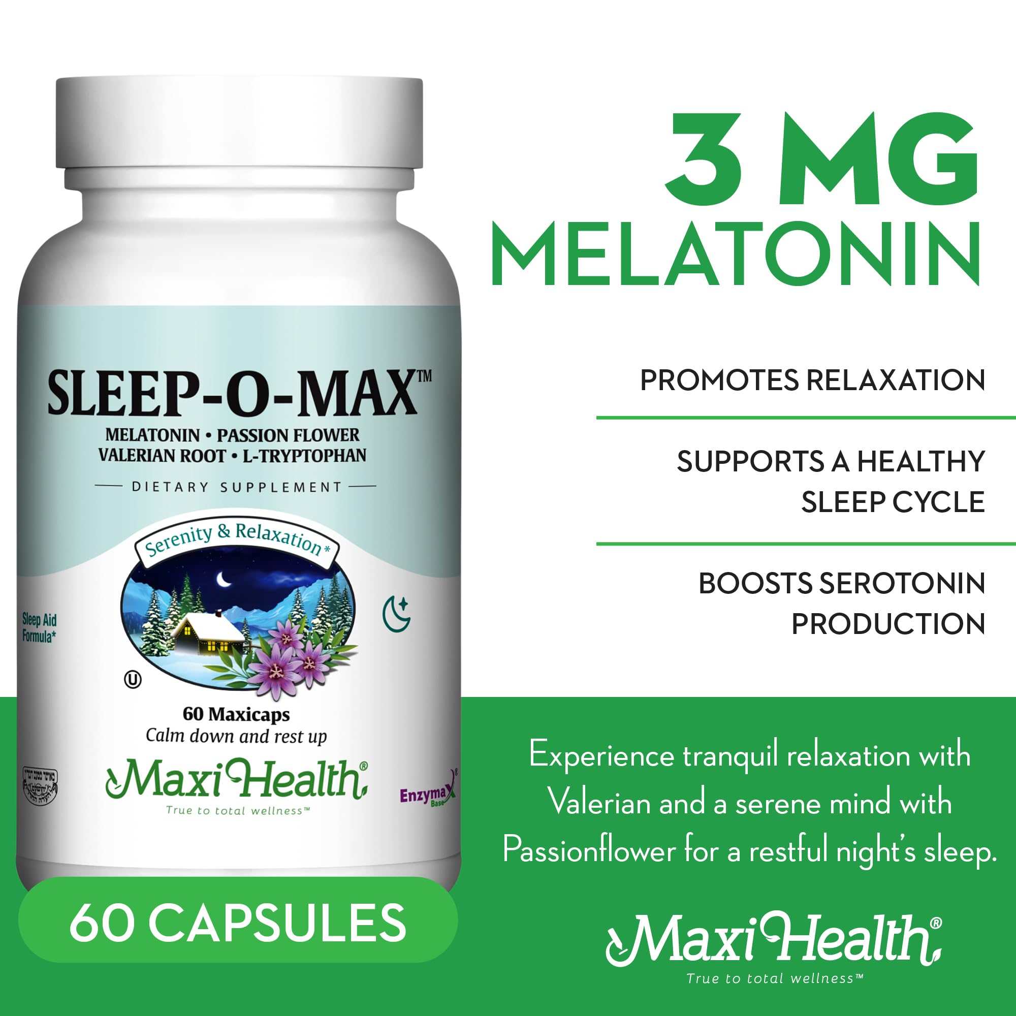 Maxi Health Sleep-O-Max capsule bottle with label
