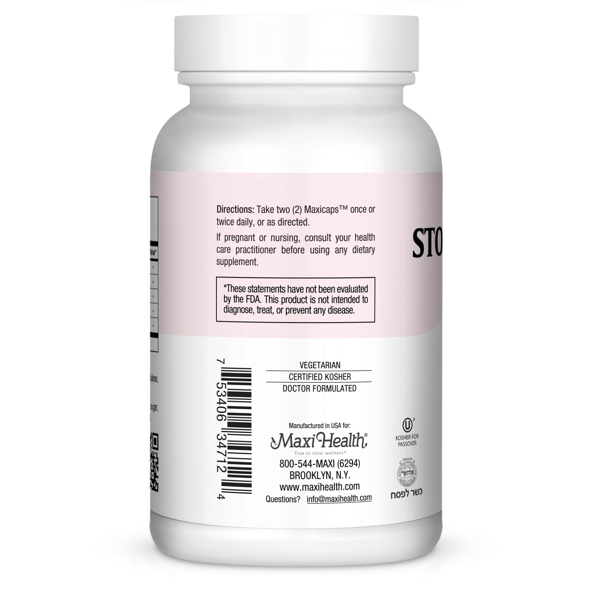 Maxi Health Slippery Elm Capsules 400mg back view with ingredient details