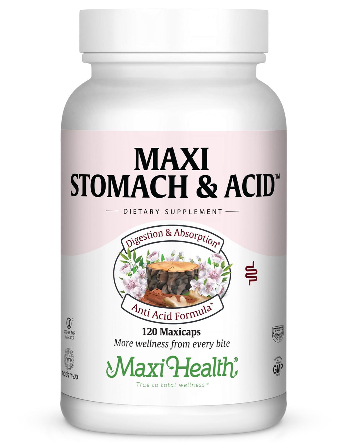 Maxi Health Slippery Elm Capsules 400mg front view of the bottle