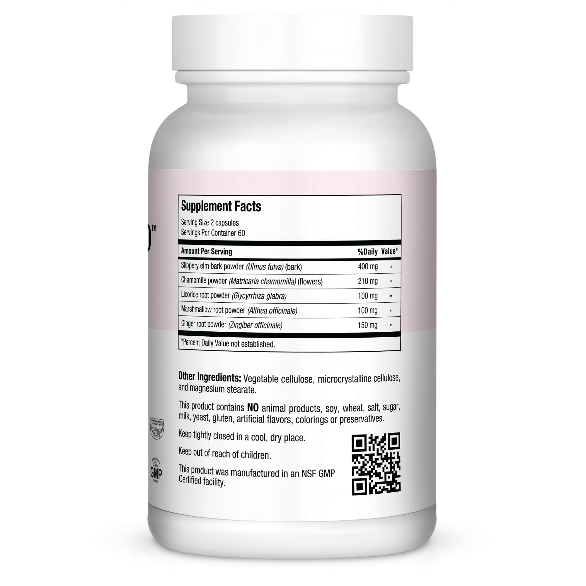 Maxi Health Slippery Elm Capsules 400mg side view showing capsule size
