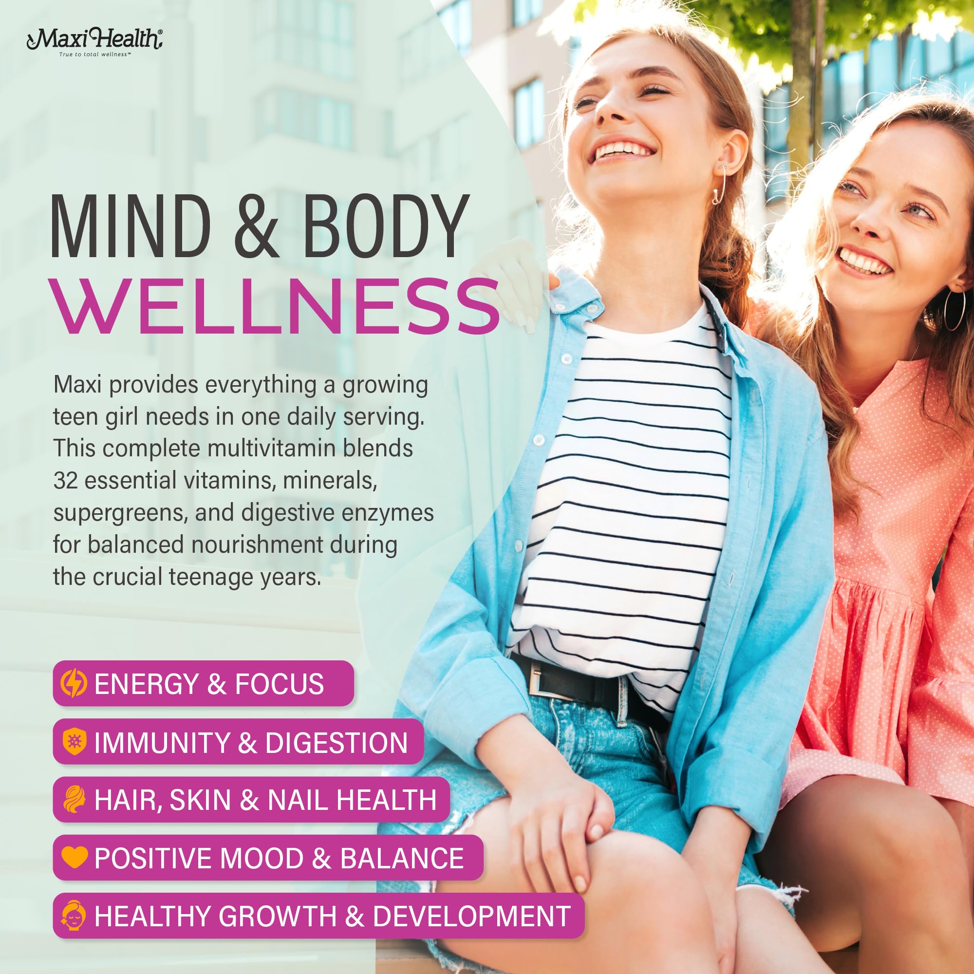 Maxi Health Teen Girl Multivitamin capsules close-up