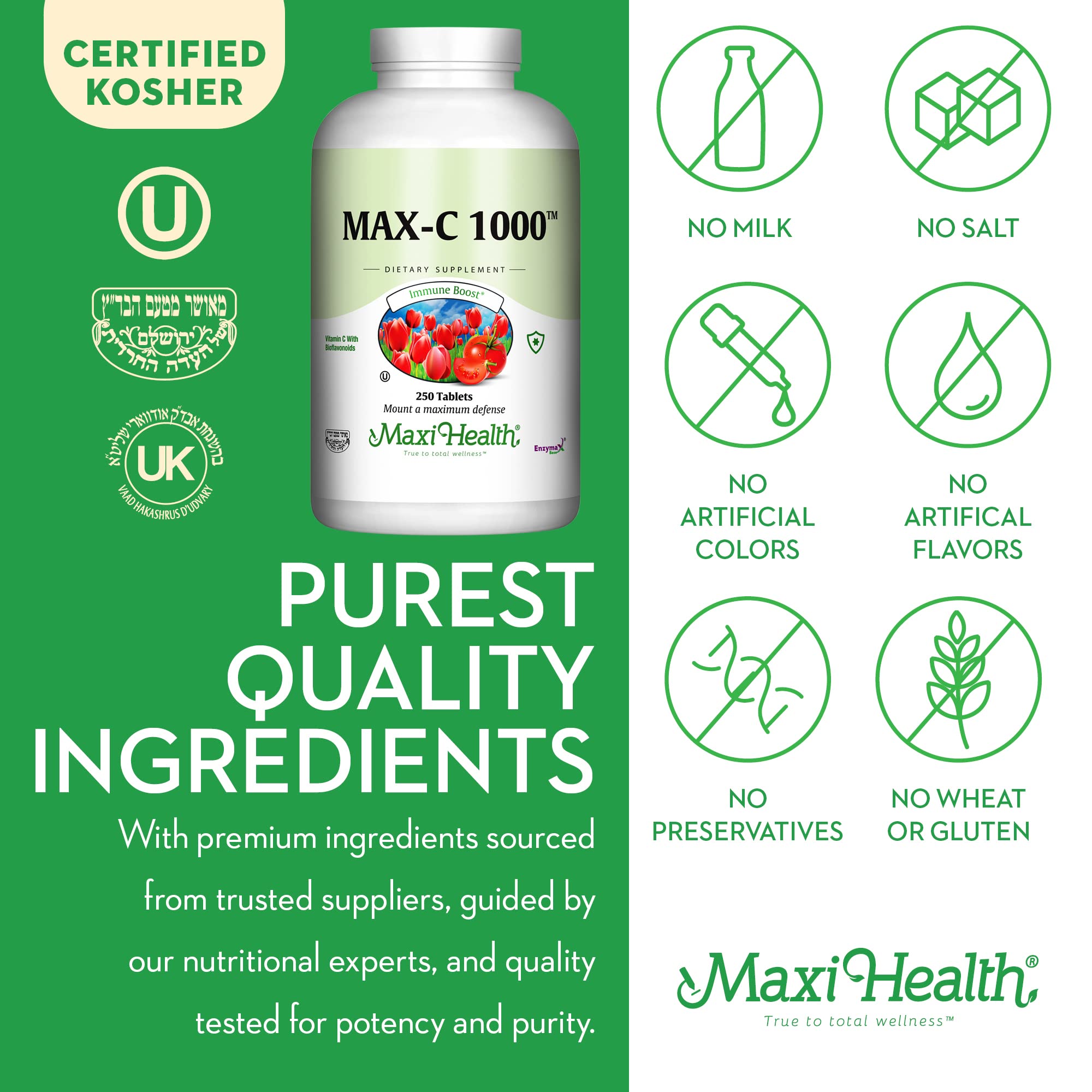 Maxi Health Vitamin C 1000mg on a wooden table