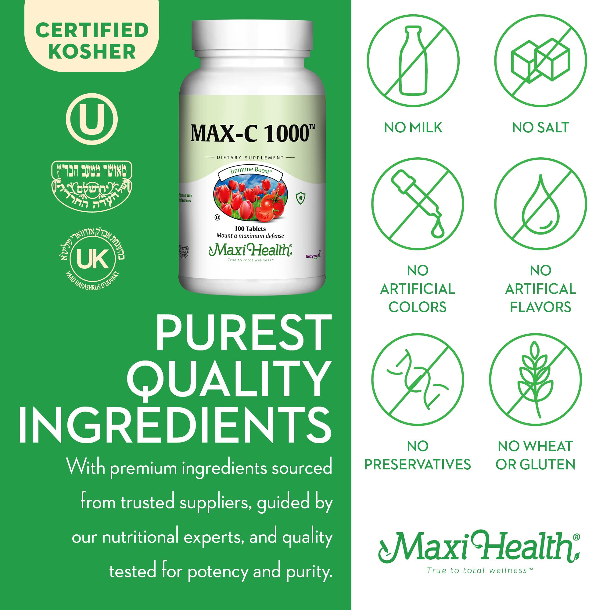 Maxi Health Vitamin C 1000mg tablets side view