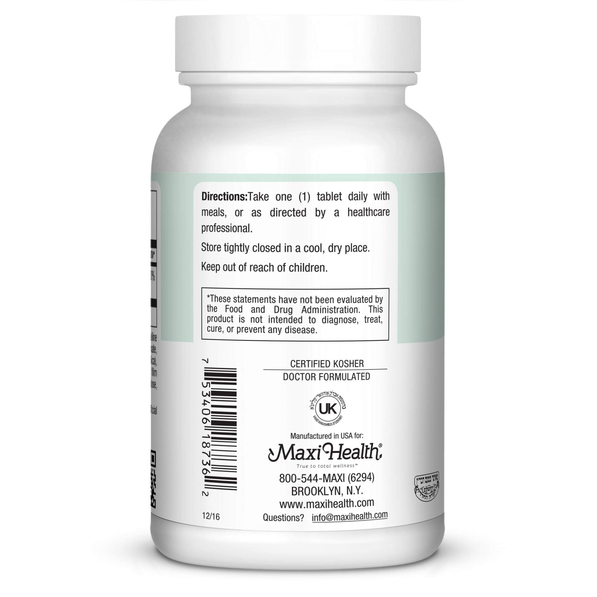 Maxi Health Vitamin D3 1000 IU Tablets with Enzymax ingredient label