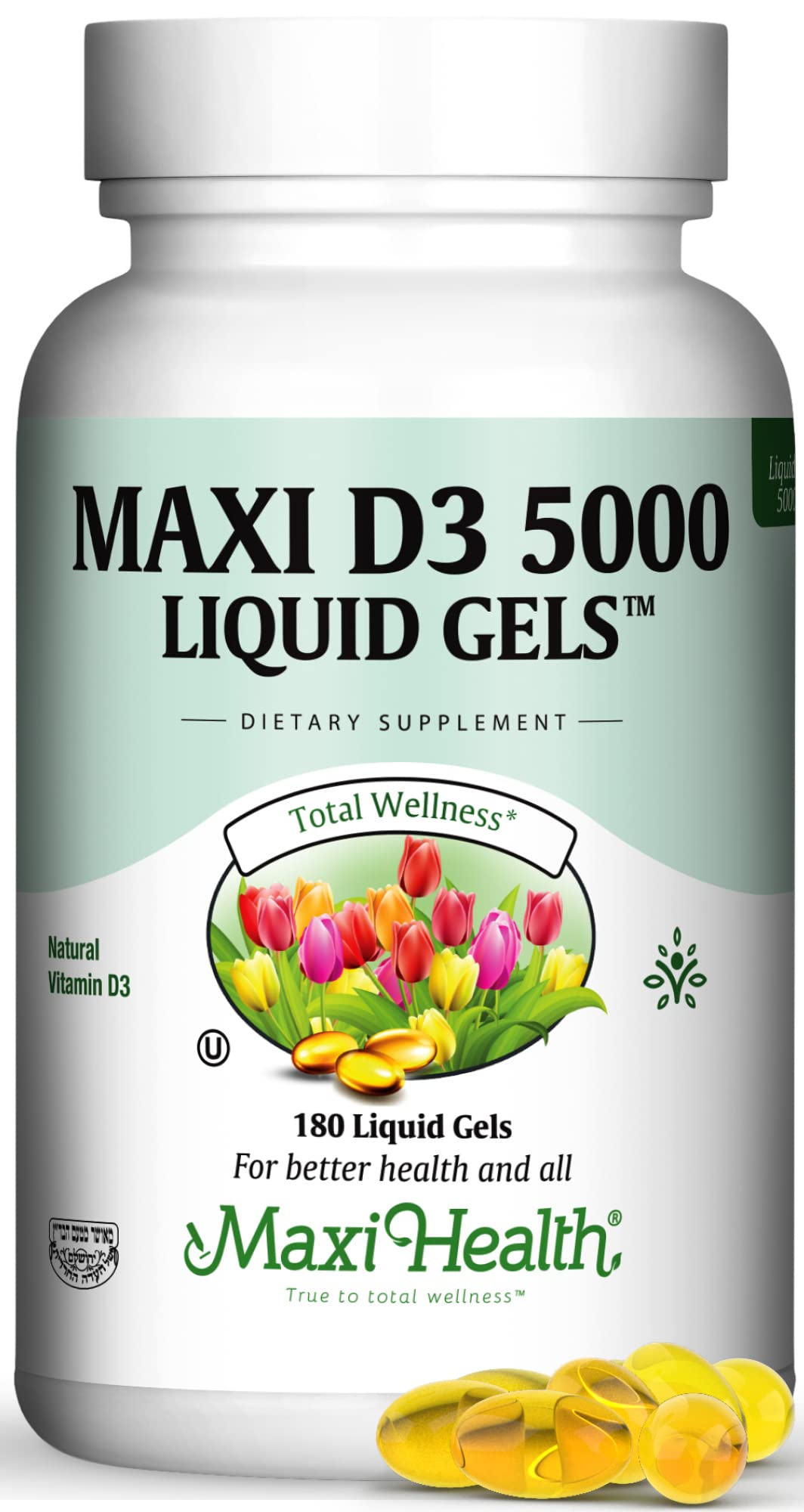Maxi Health Vitamin D3 5000 IU softgels front view