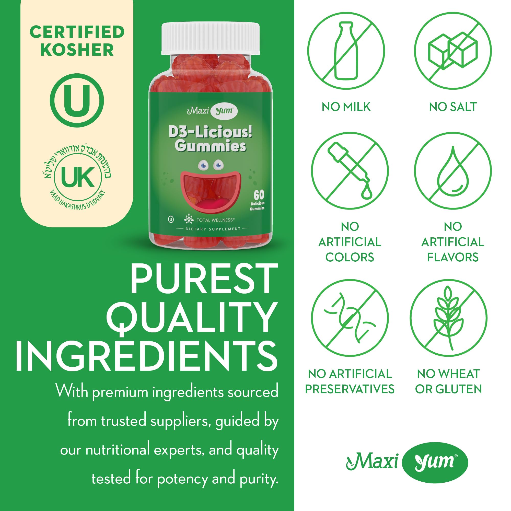 Maxi Health Vitamin D3 Gummies 1000 IU nutritional information