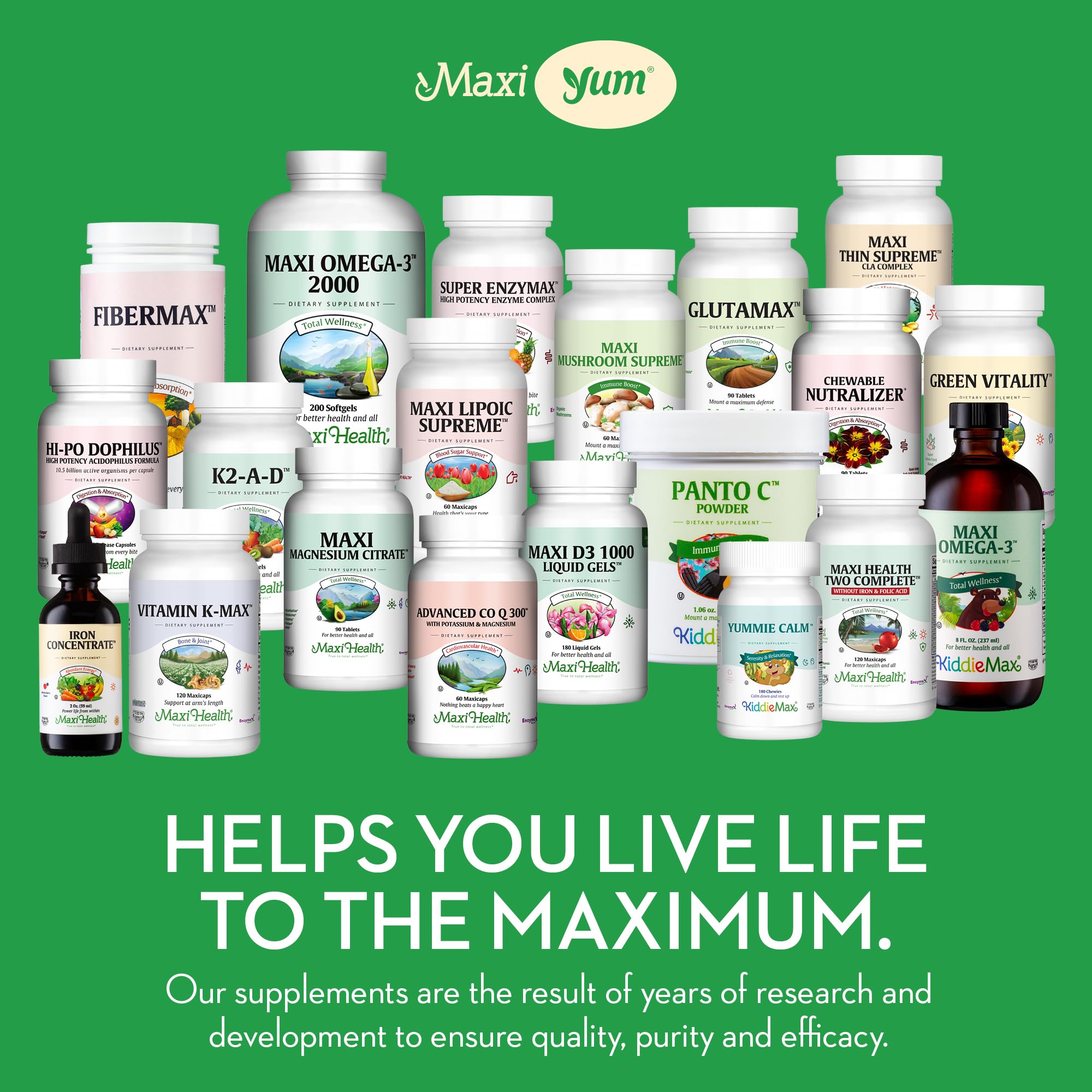 Maxi Health Vitamin D3 Gummies bottle on a wooden table