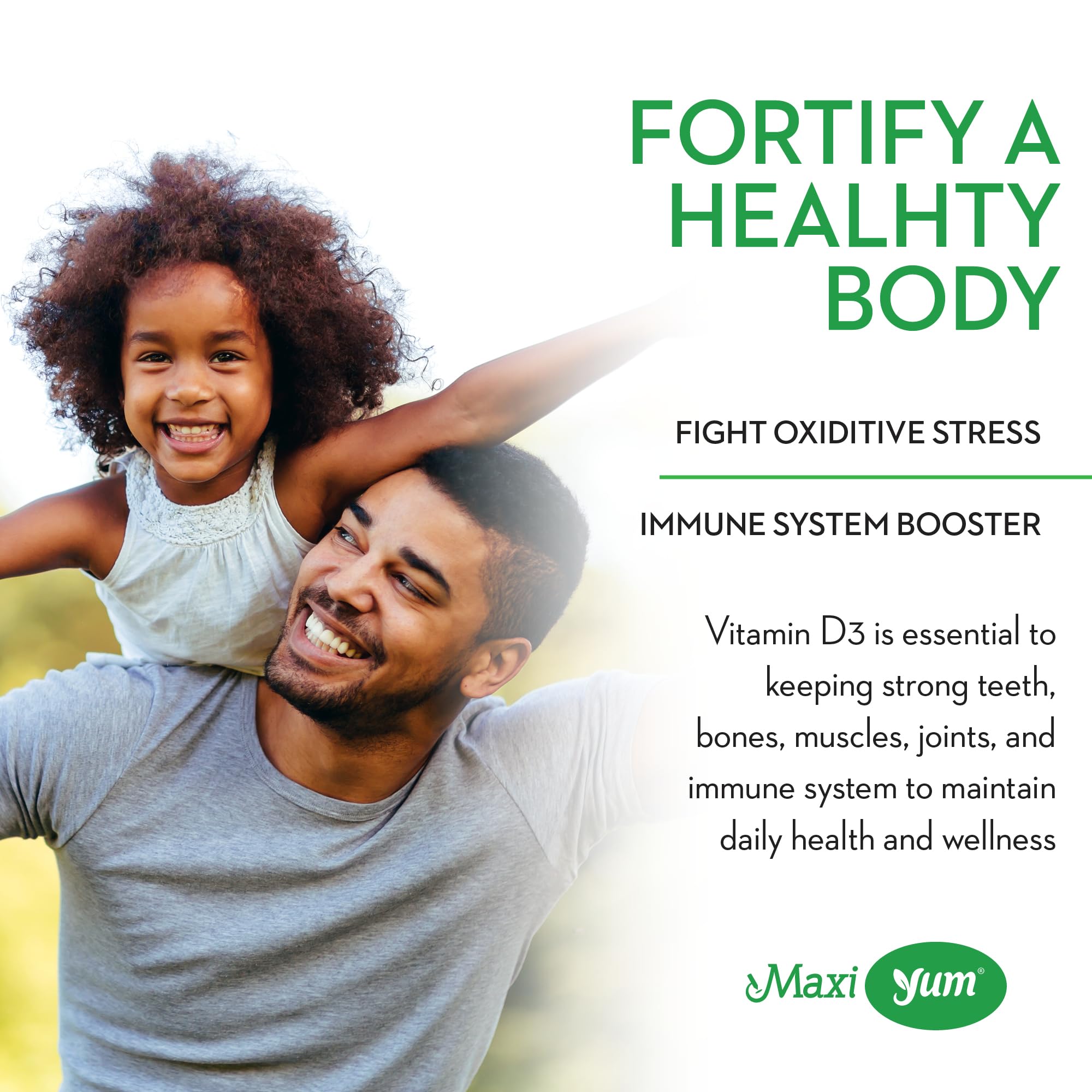 Maxi Health Vitamin D3 Gummies bottle with a cherry background