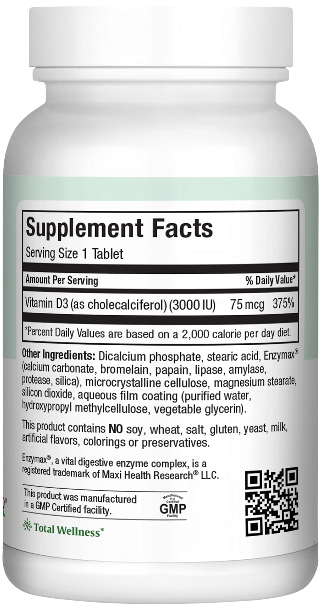 Maxi Health Vitamin D3 supplement bottle with cap