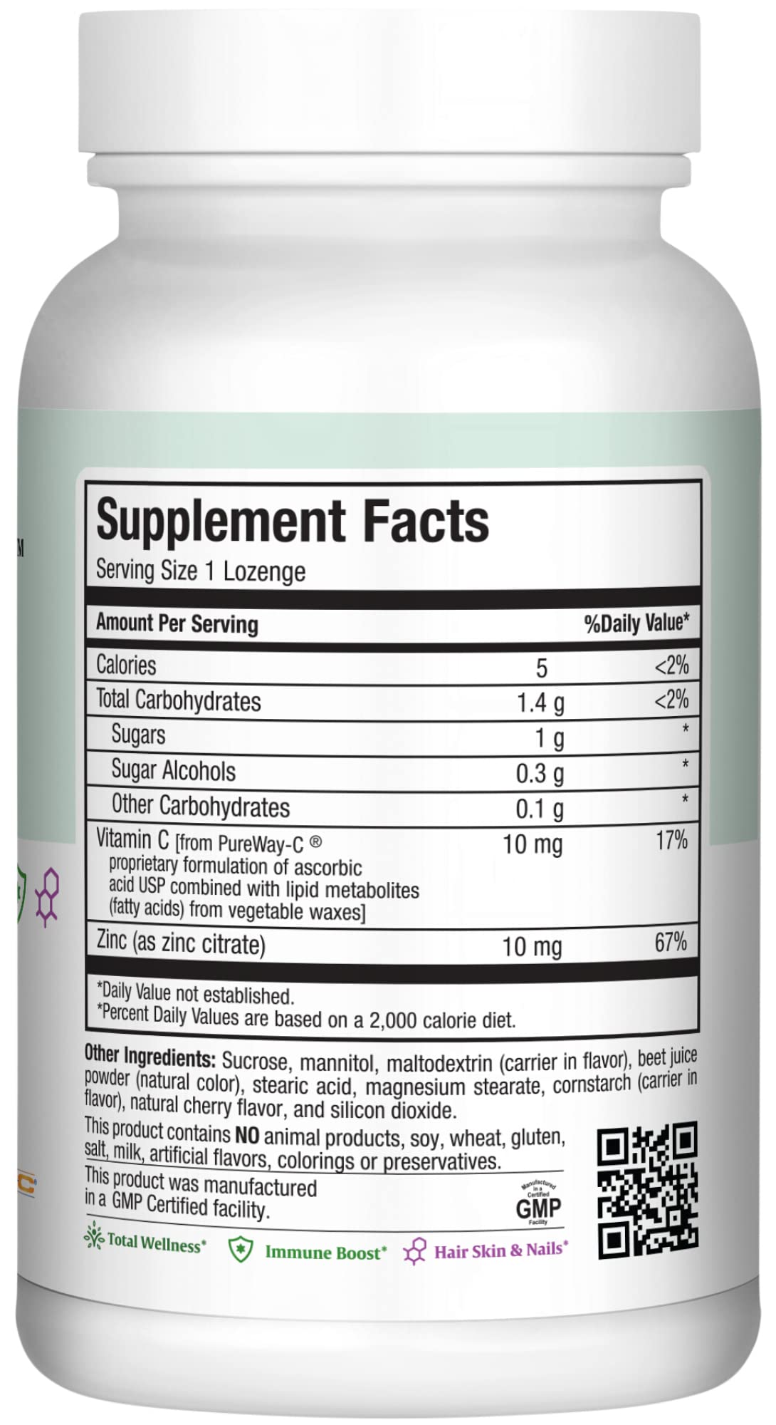 Maxi Health Zinc Lozenges Cherry Flavour back view