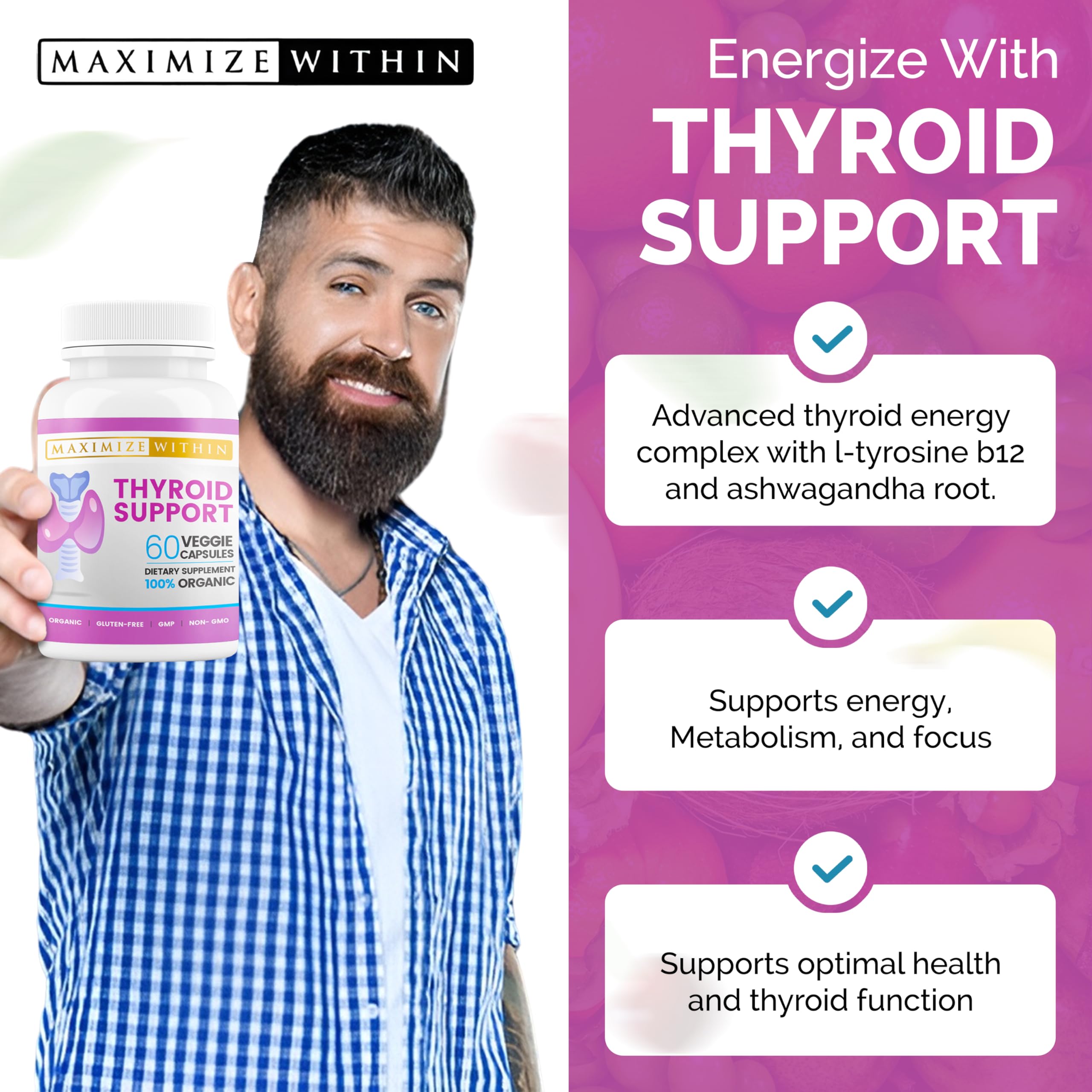 Maximize Within Thyroid Support Supplement displayed with a measuring spoon