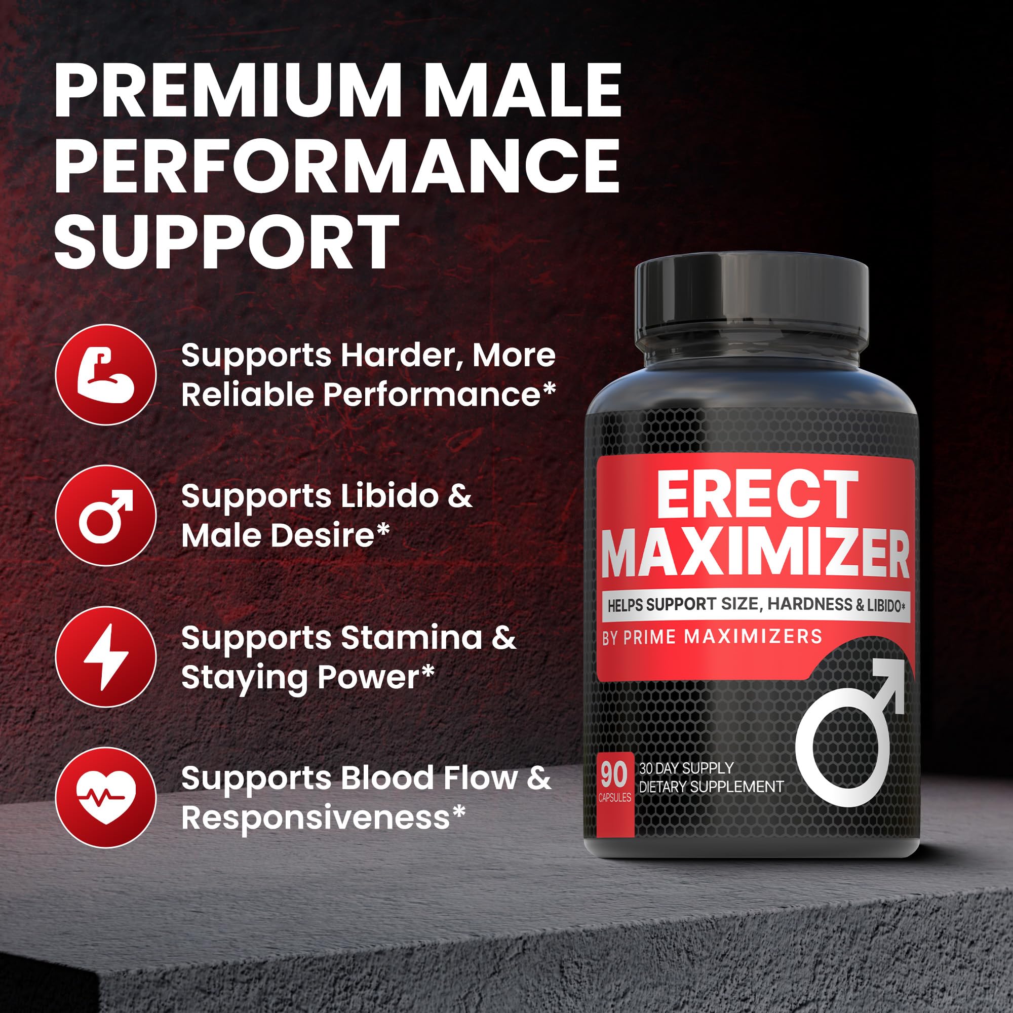 MAXIMIZERS Male Performance support bottle side view