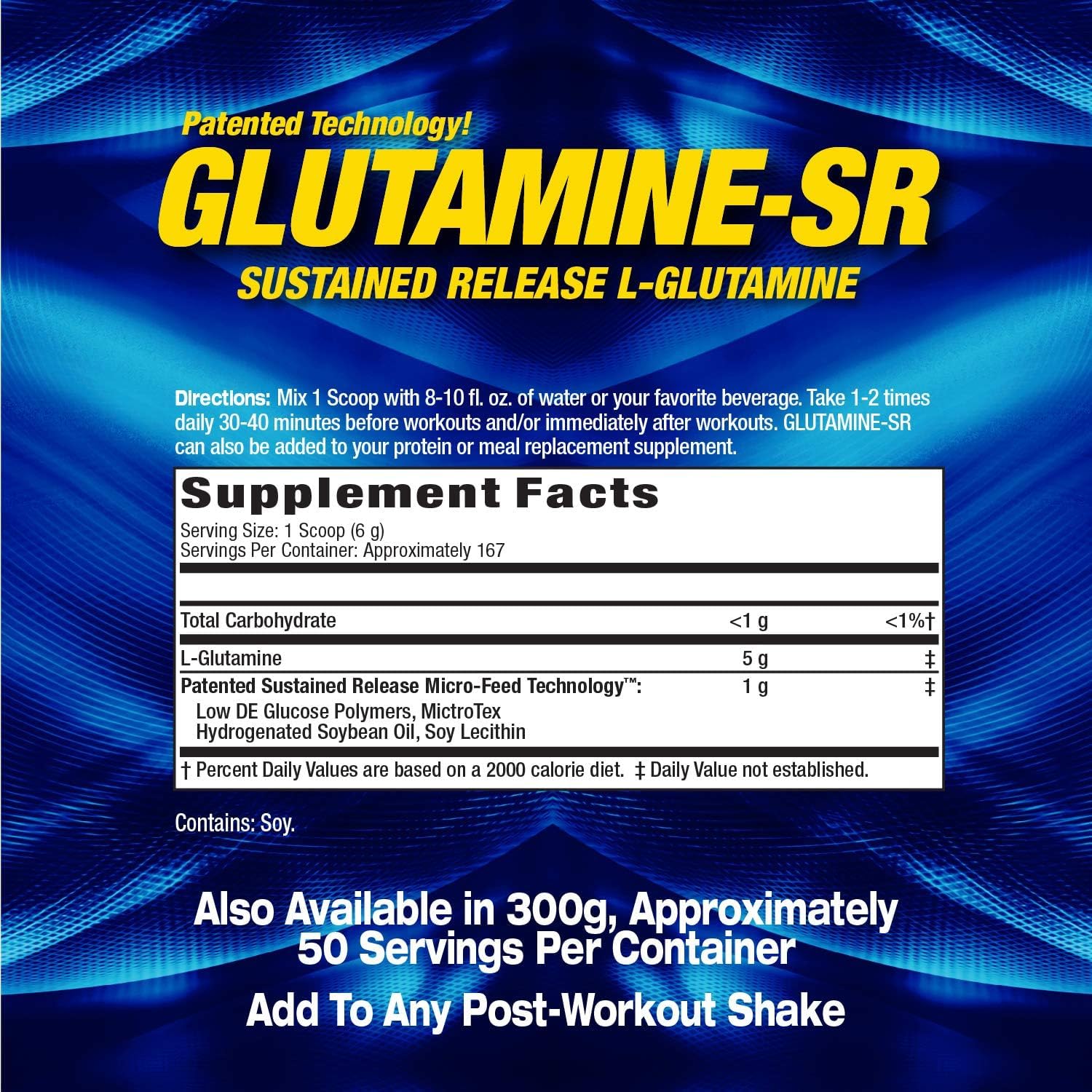 Maximum Human Performance L-Glutamine-SR 113g supplement side view