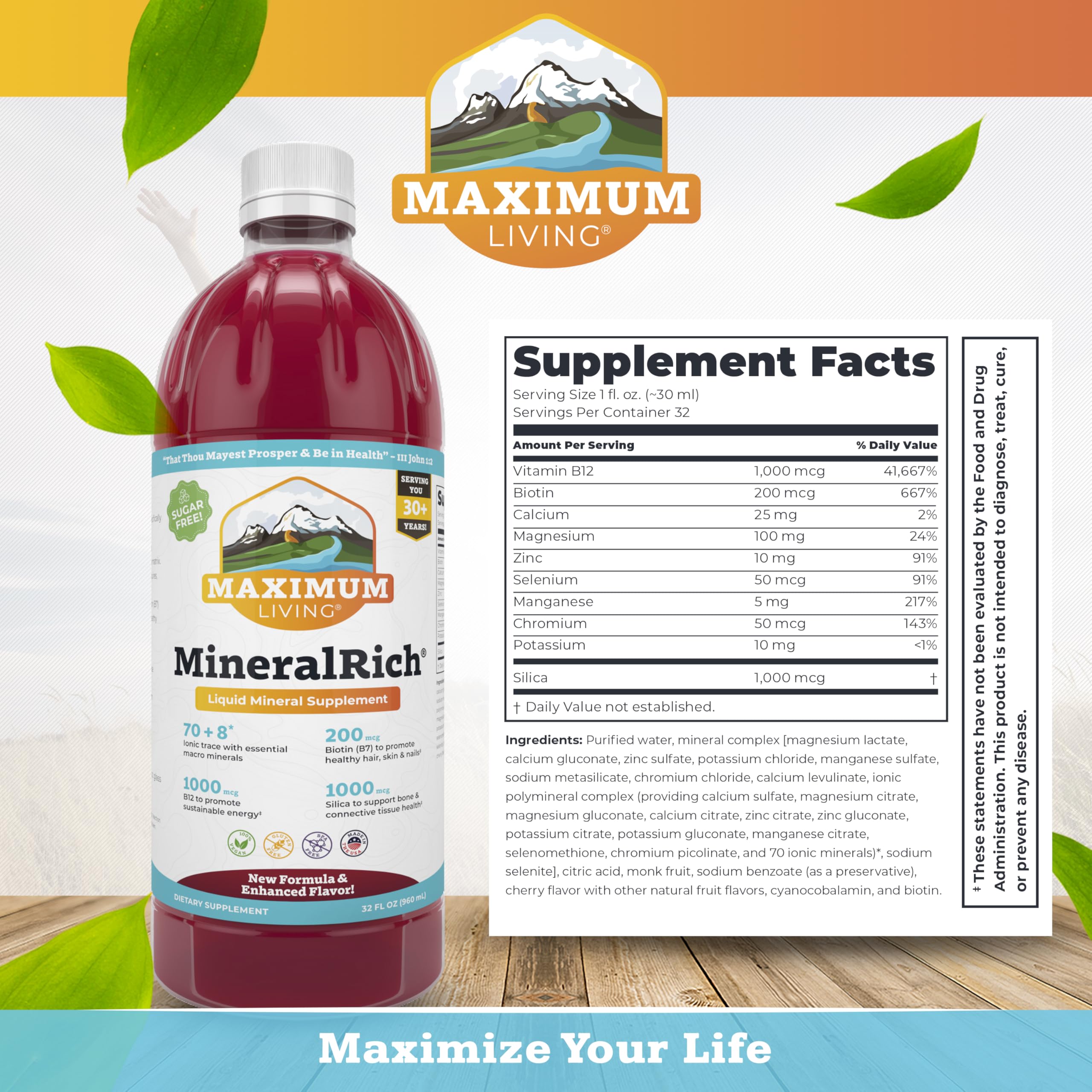 Maximum Living Trace Minerals 454g label close-up