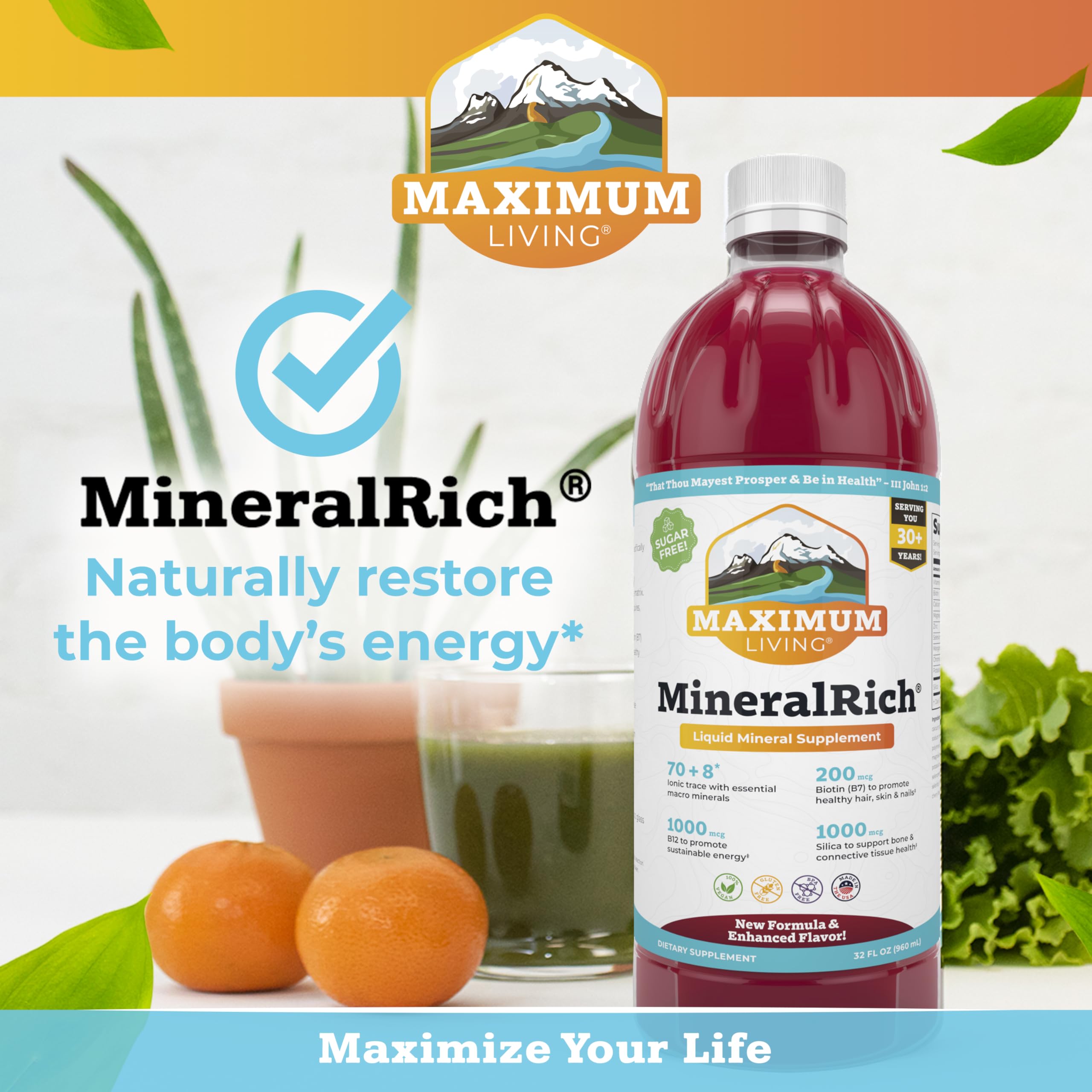 Maximum Living Trace Minerals 454g liquid supplement packaging