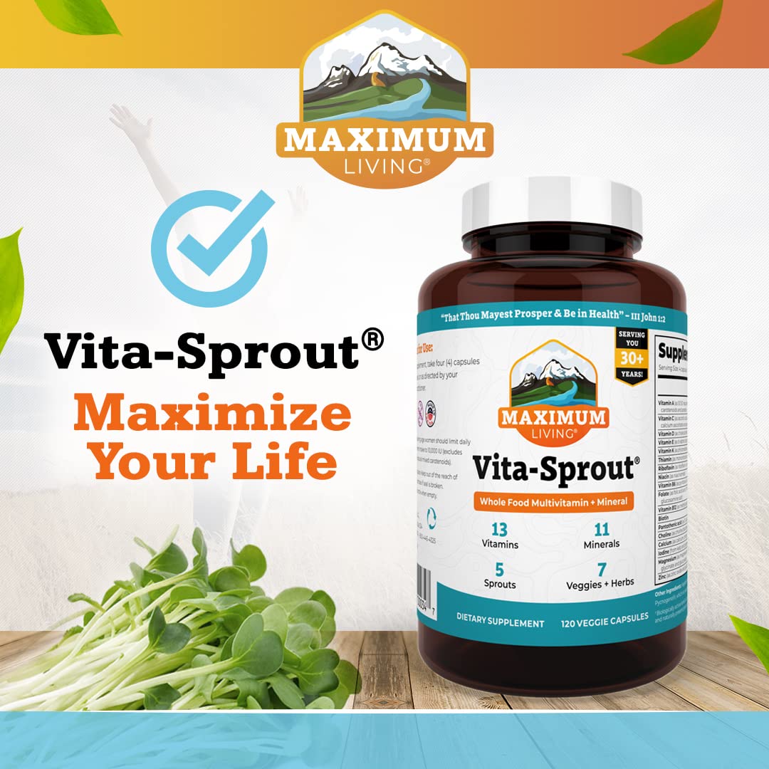 Maximum Living VitaSprout blended vitamin and mineral supplement lifestyle scene
