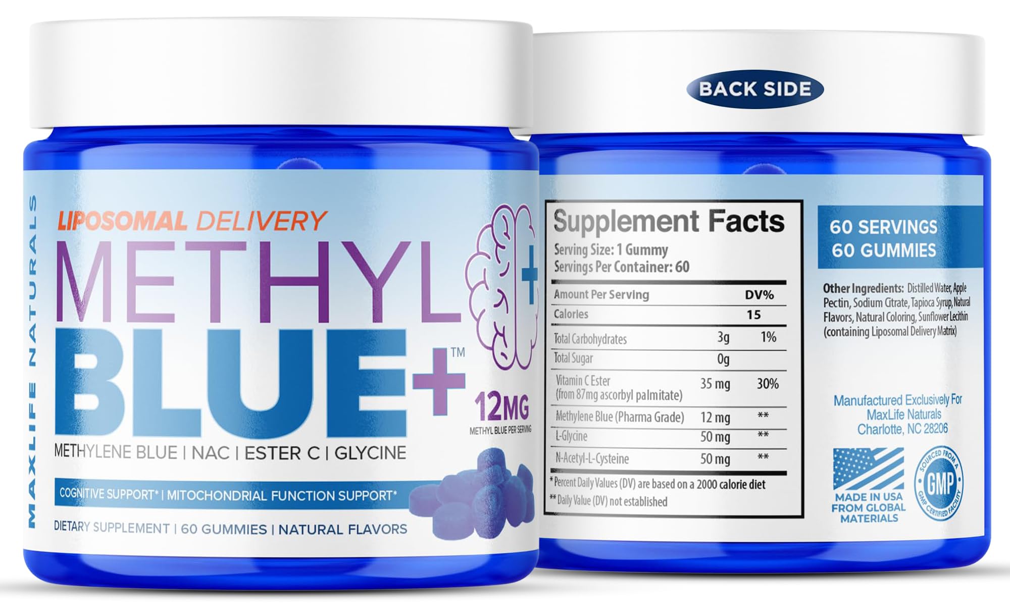 MAXLIFE NATURALS Methylene Blue Gummies bottle front view