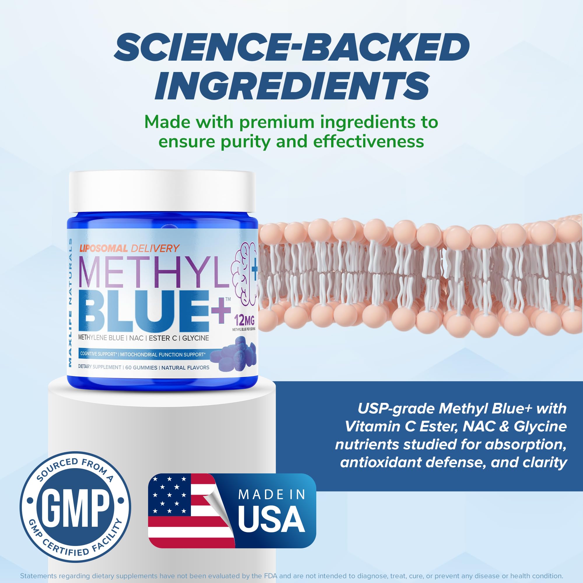 MAXLIFE NATURALS Methylene Blue Gummies close-up of gummies