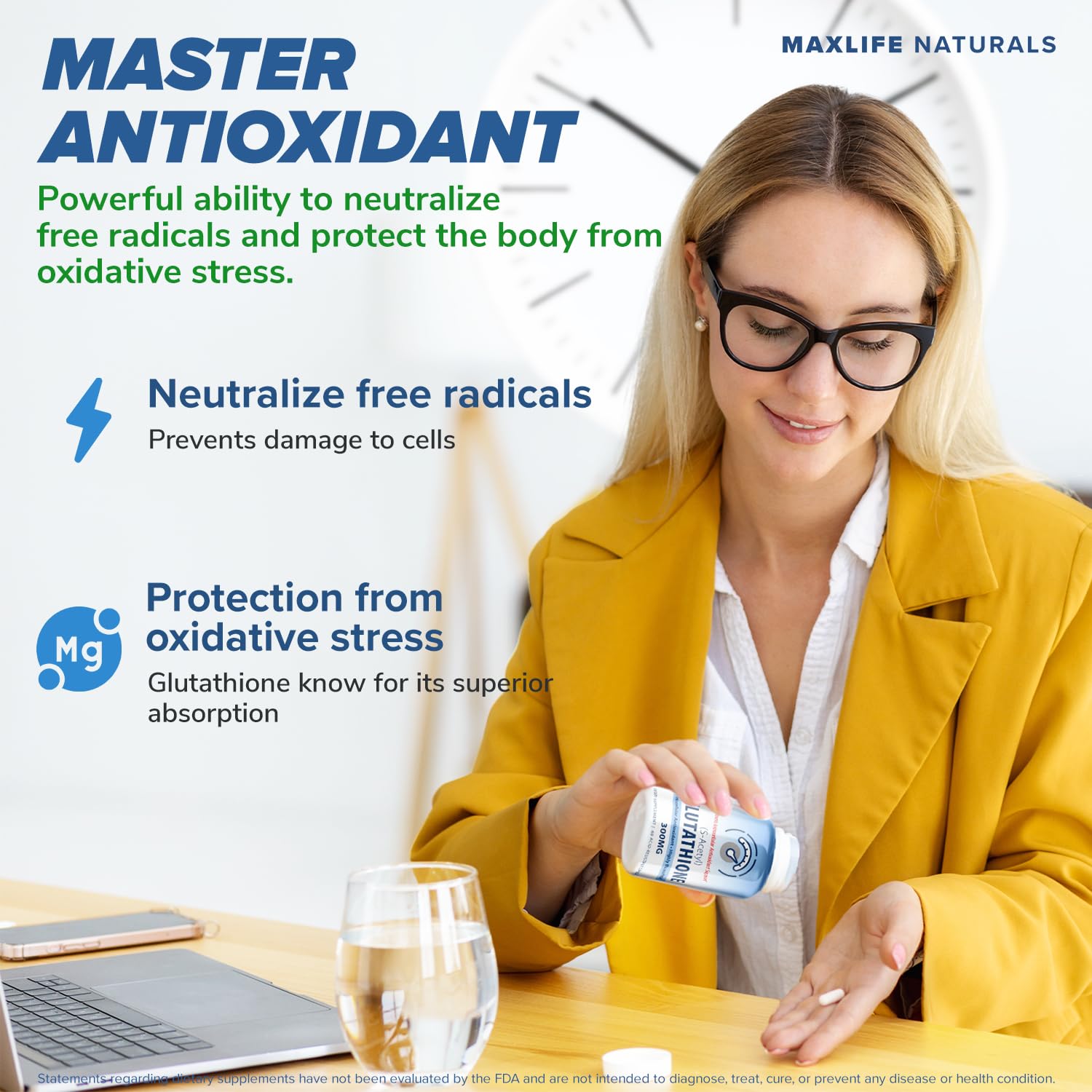 MAXLIFE NATURALS S-Acetyl L-Glutathione 300mg Capsules bottle and label