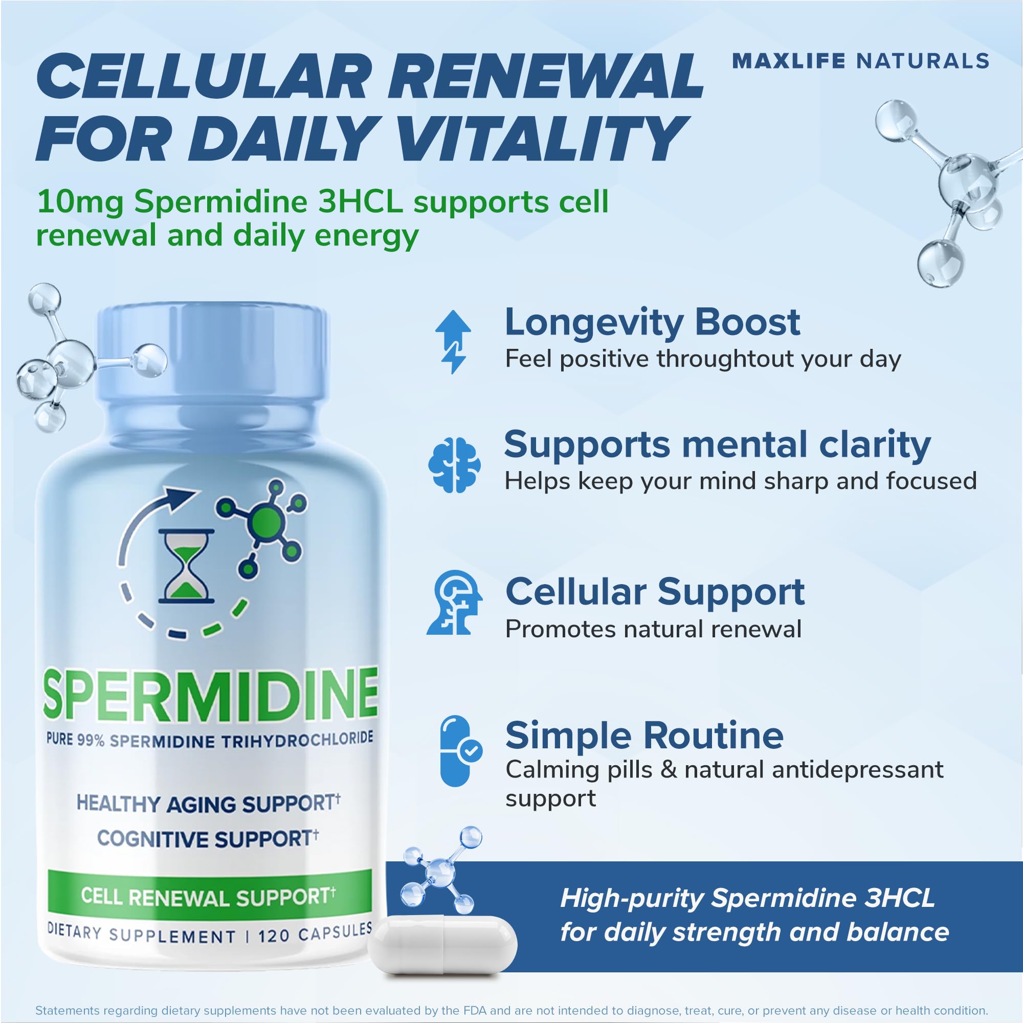 MAXLIFE NATURALS Spermidine 3HCL 120 Capsules side view