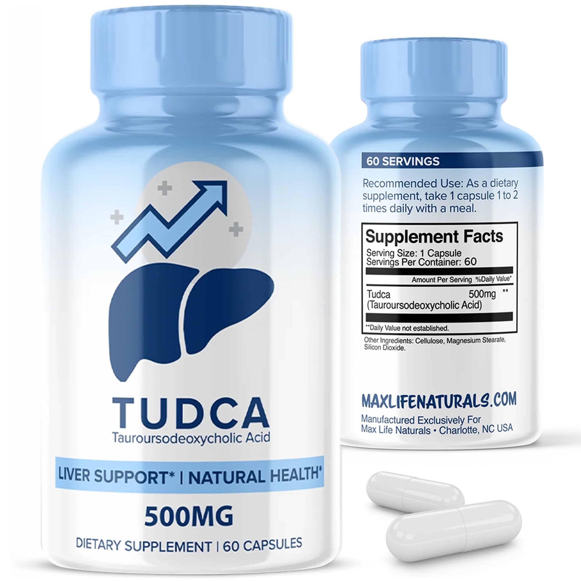 MAXLIFE NATURALS TUDCA Liver Support Supplement 500mg capsules front view