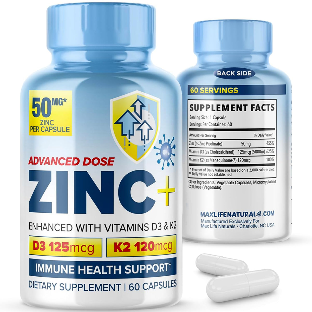 MAXLIFE NATURALS Zinc Picolinate 50mg capsules front view