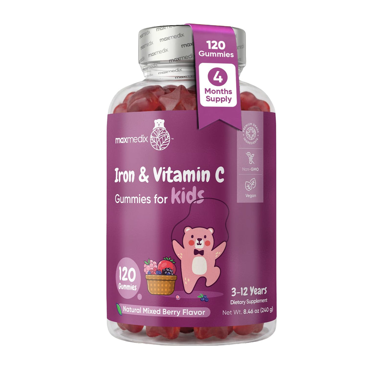 maxmedix Kids Iron Gummies bottle front view