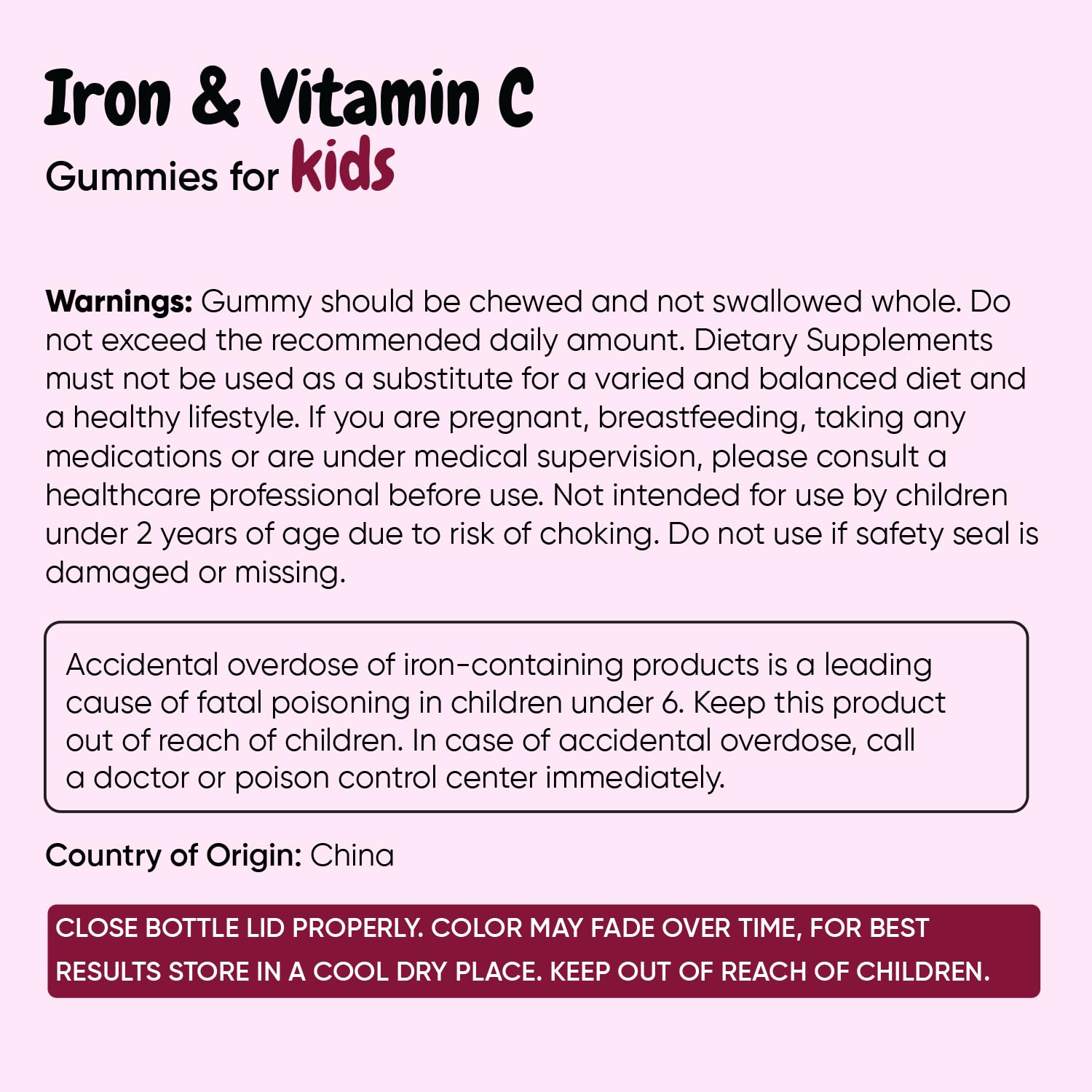 maxmedix Kids Iron Gummies bottle side view