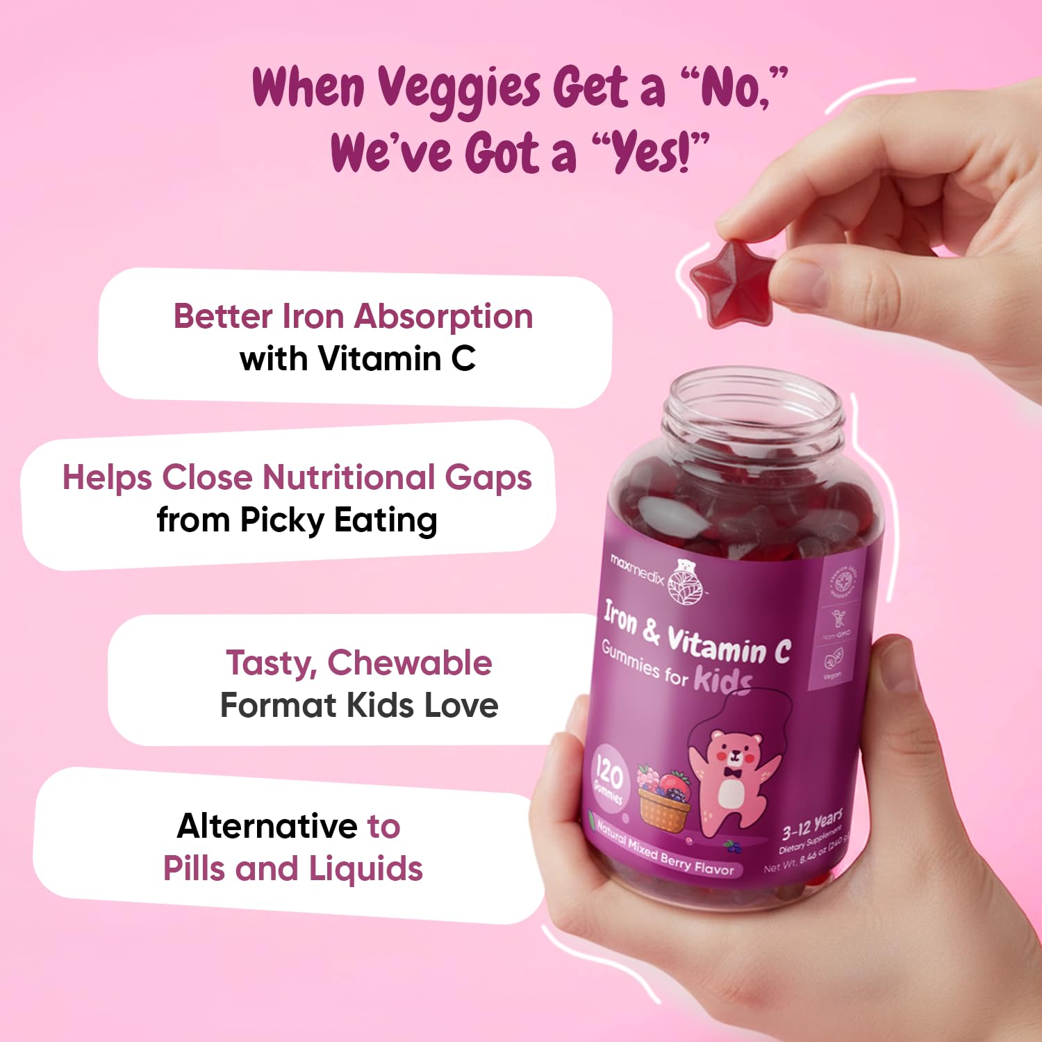 maxmedix Kids Iron Gummies in a bowl