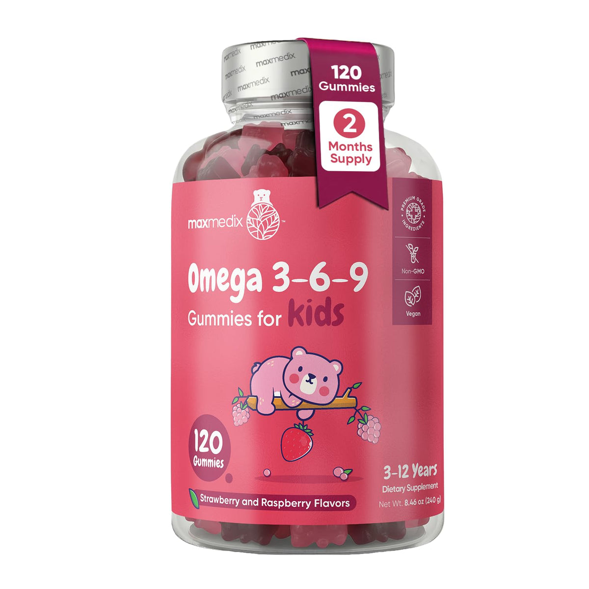 maxmedix Kids Omega 3 6 9 Gummies bottle front view