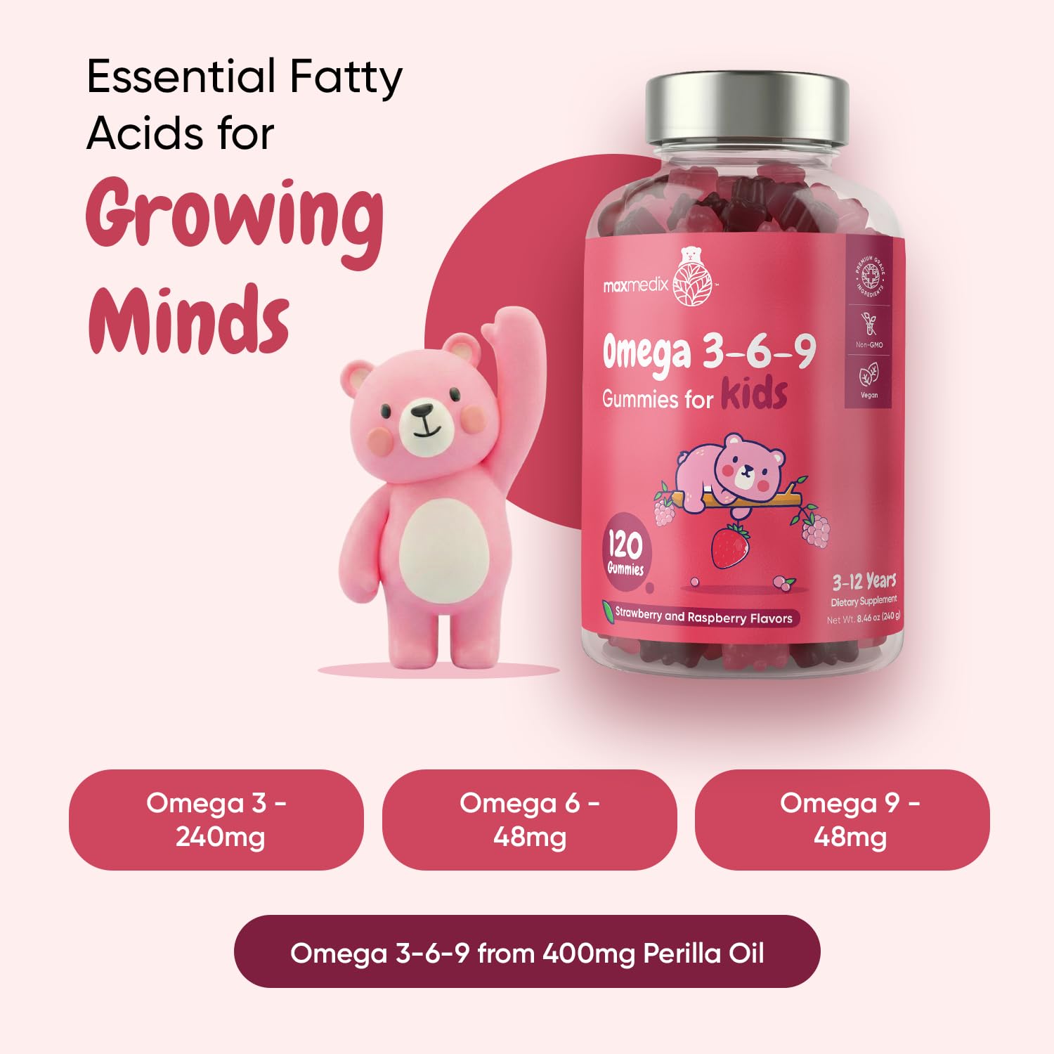 maxmedix Kids Omega 3 6 9 Gummies showing soft gummy texture