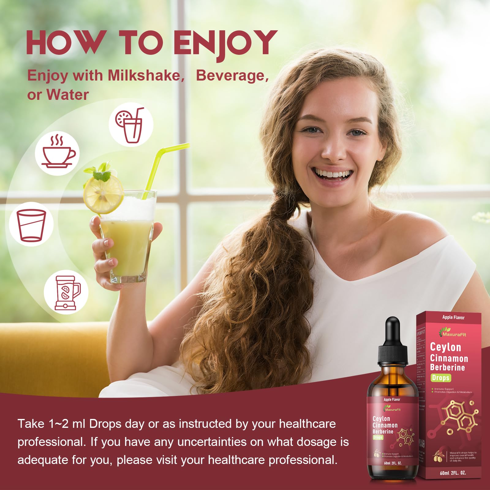 MaxuraFit Cinnamon Berberine Liquid Drops lifestyle scene