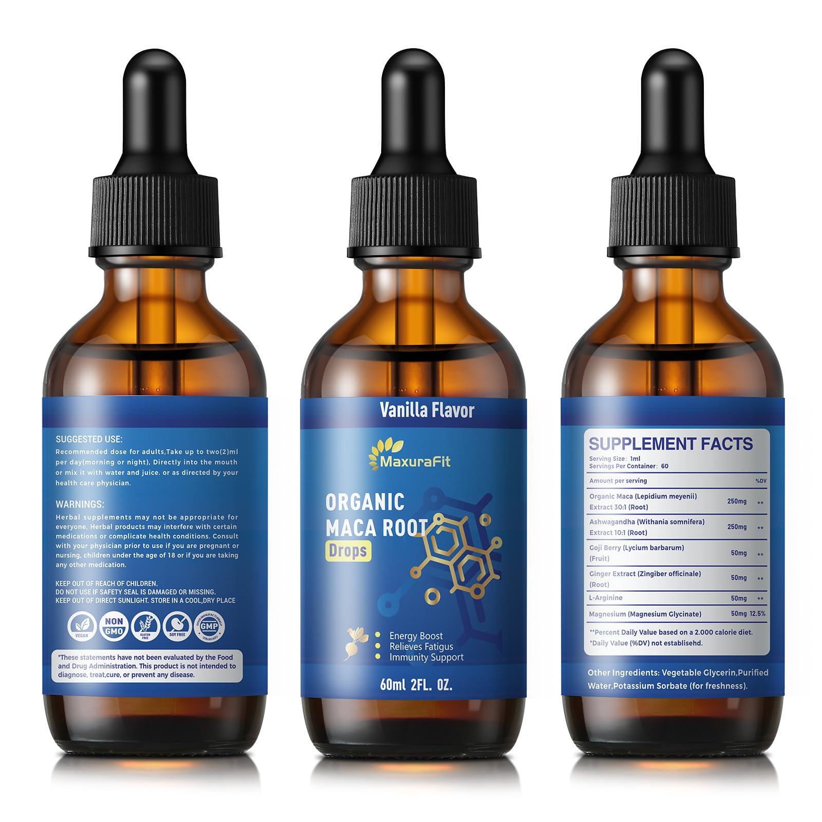 MaxuraFit Maca Root & Ashwagandha Tincture dropper close-up