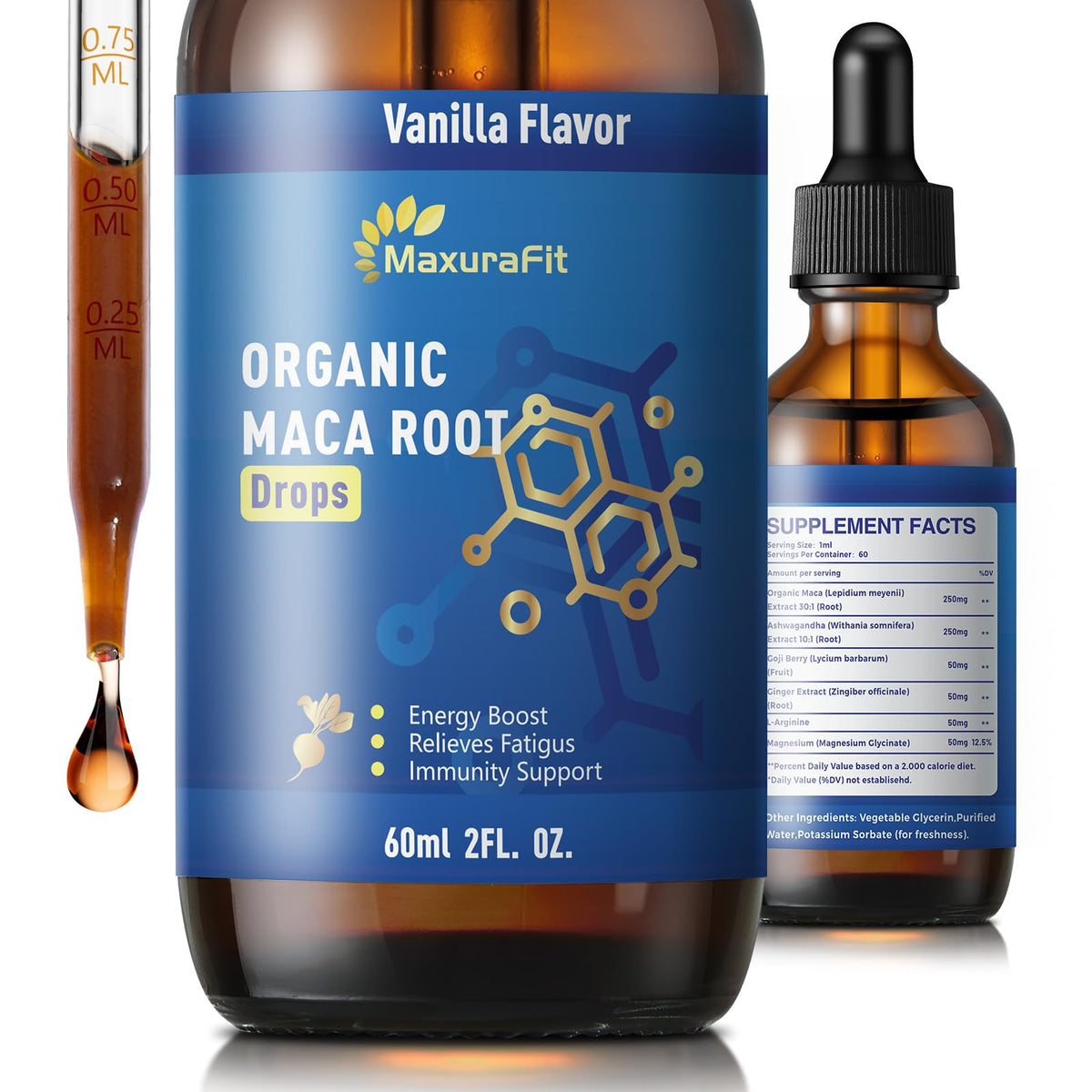 MaxuraFit Maca Root & Ashwagandha Tincture front view