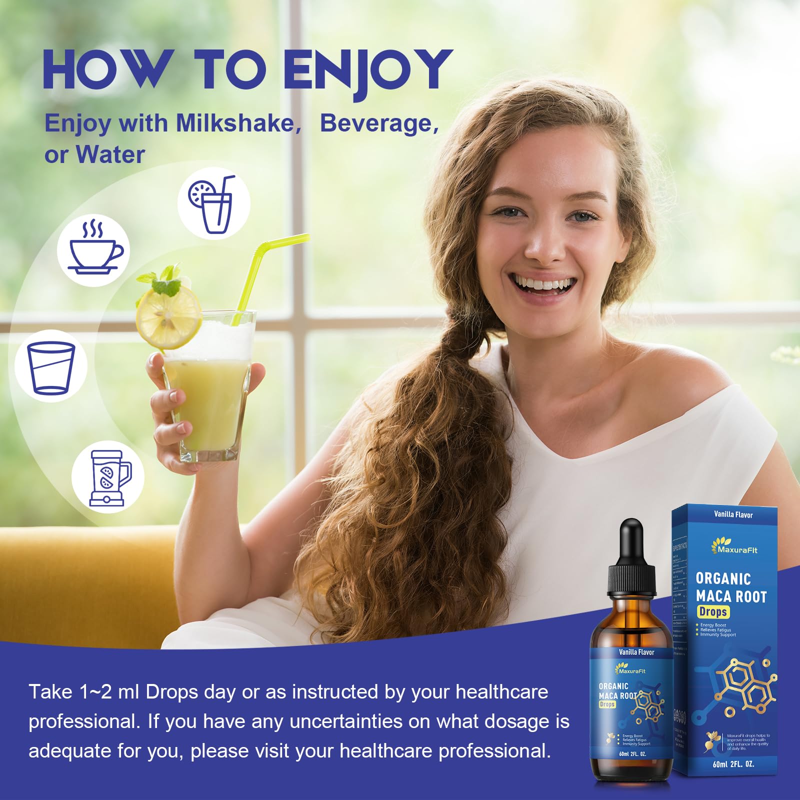 MaxuraFit Maca Root & Ashwagandha Tincture lifestyle scene