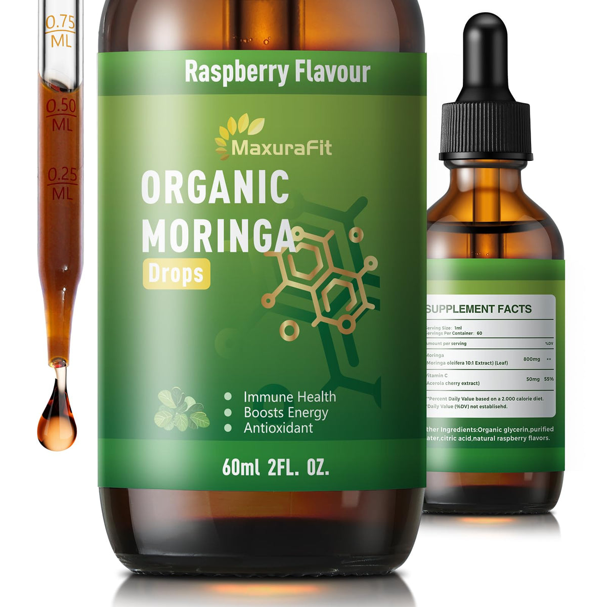 MaxuraFit Moringa Leaf Drops 2 fl oz front view
