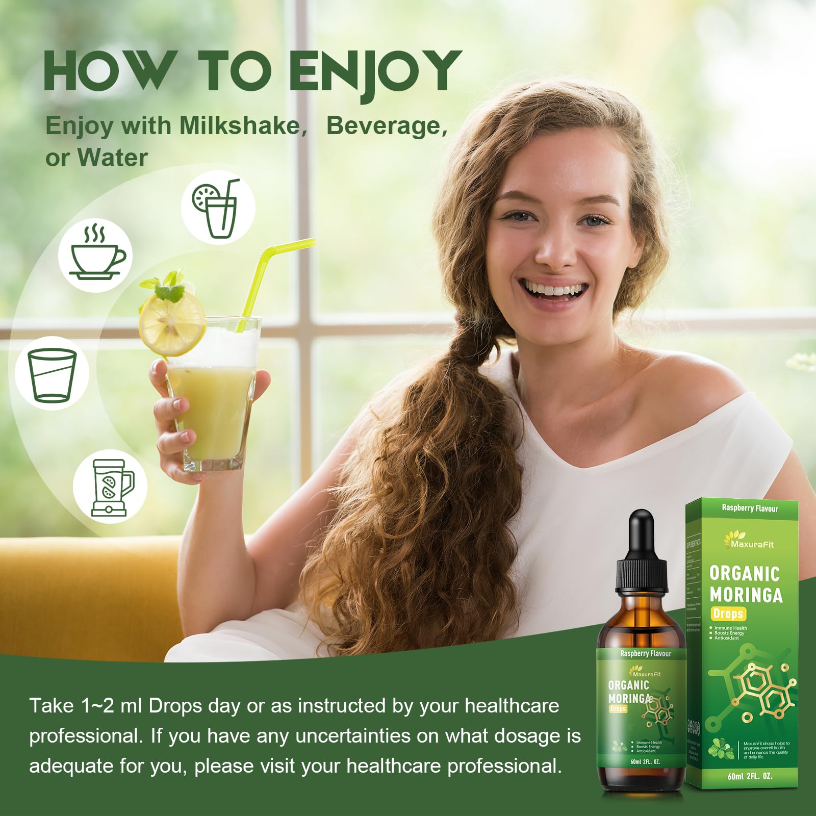 MaxuraFit Moringa Leaf Drops packaging details