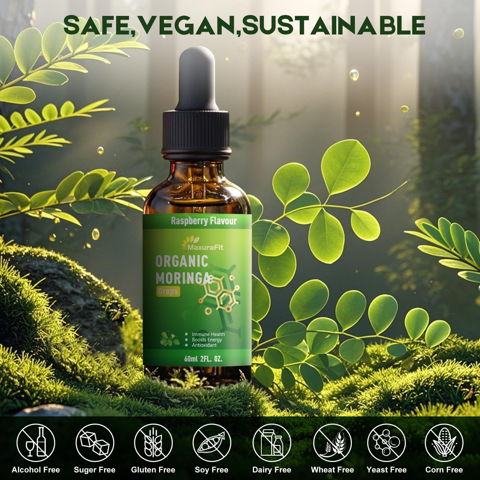 MaxuraFit Moringa Leaf Drops with fresh Moringa leaves