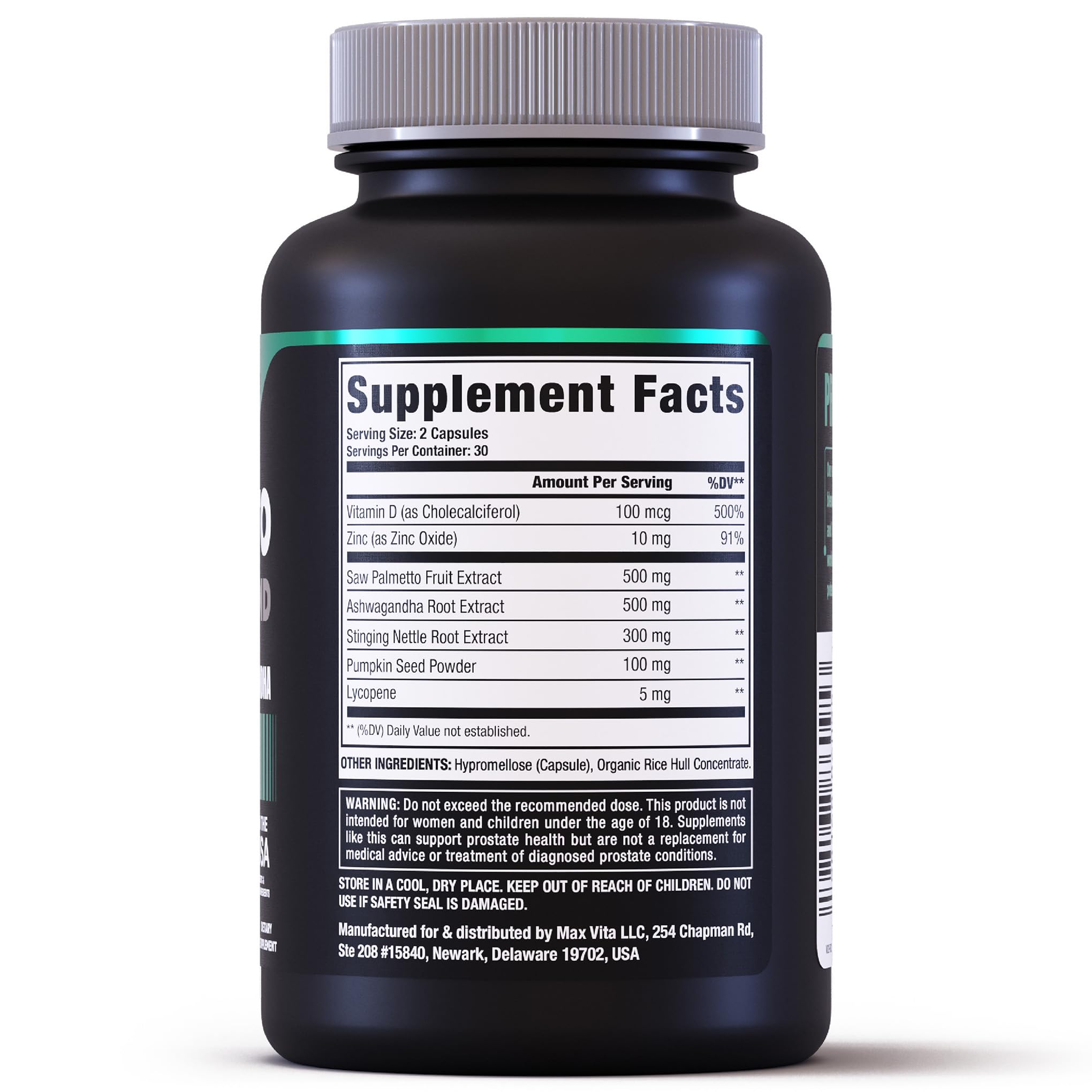 MaxVita Saw Palmetto Premium Blend capsules in a hand