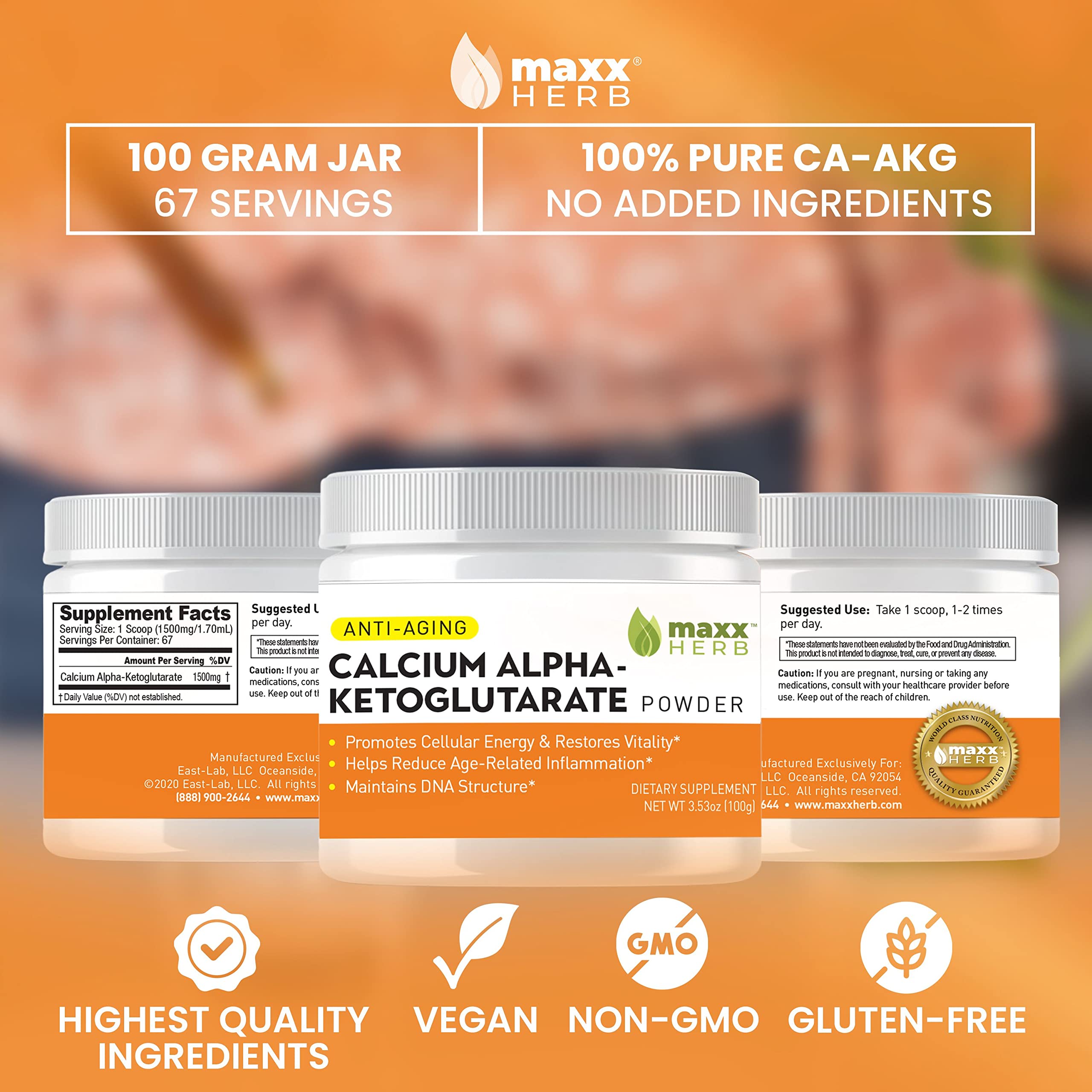Maxx Herb Calcium Alpha-Ketoglutarate Powder jar side view