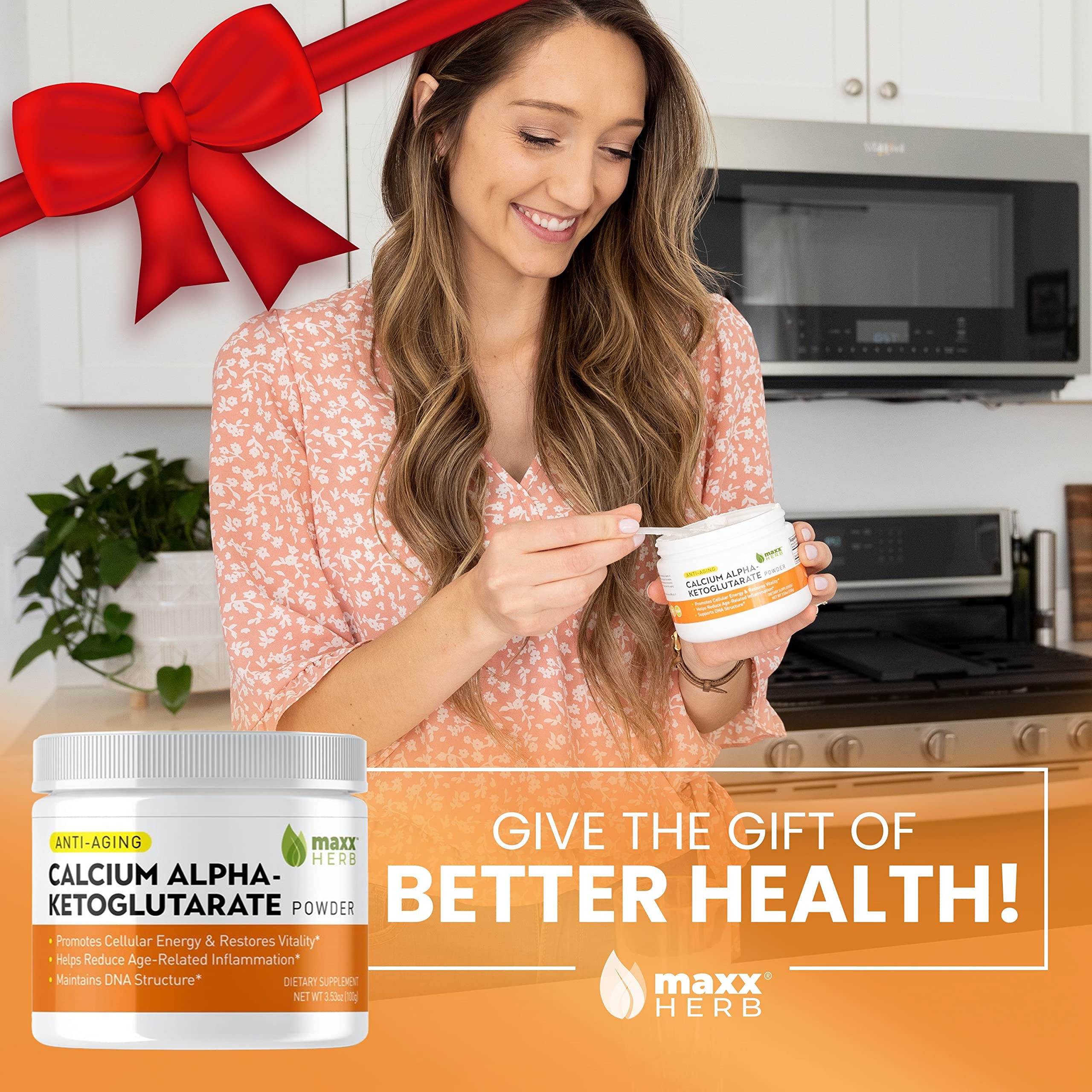 Maxx Herb Calcium Alpha-Ketoglutarate Powder jar top view