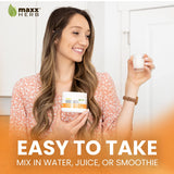 Maxx Herb Calcium Alpha-Ketoglutarate Powder mixed in a smoothie