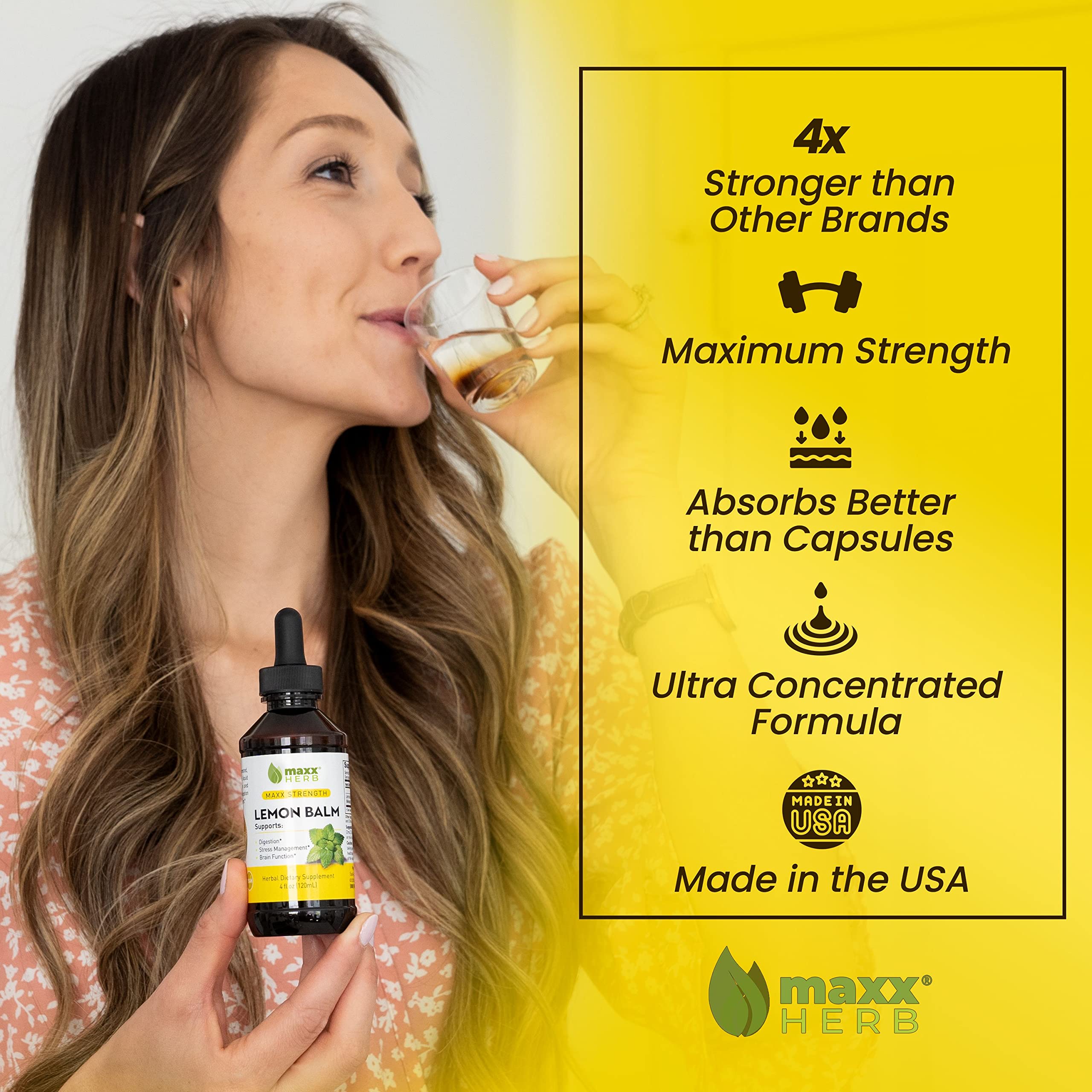 Maxx Herb Lemon Balm Extract 4 oz bottle with dropper