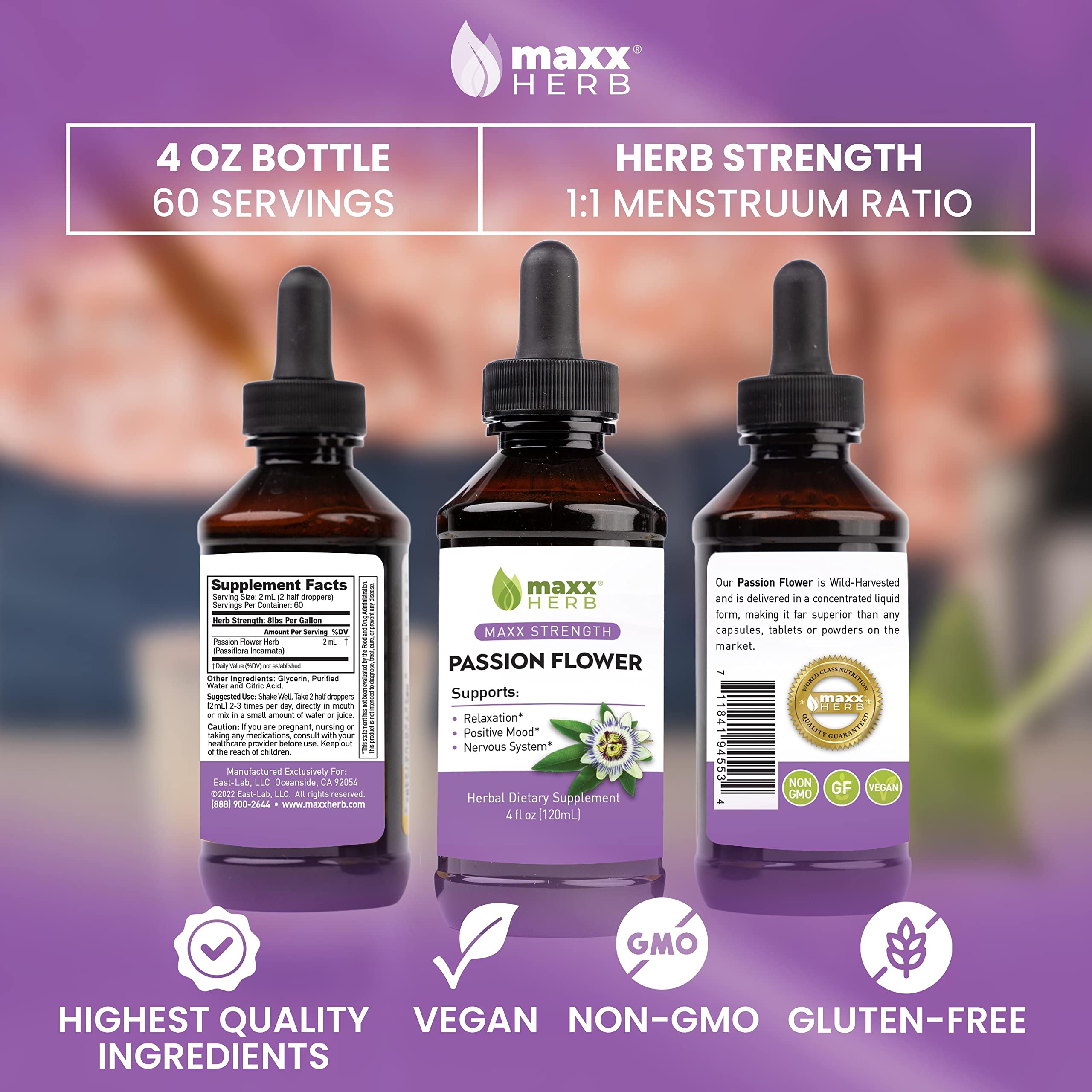 Maxx Herb Passion Flower Extract bottle back view