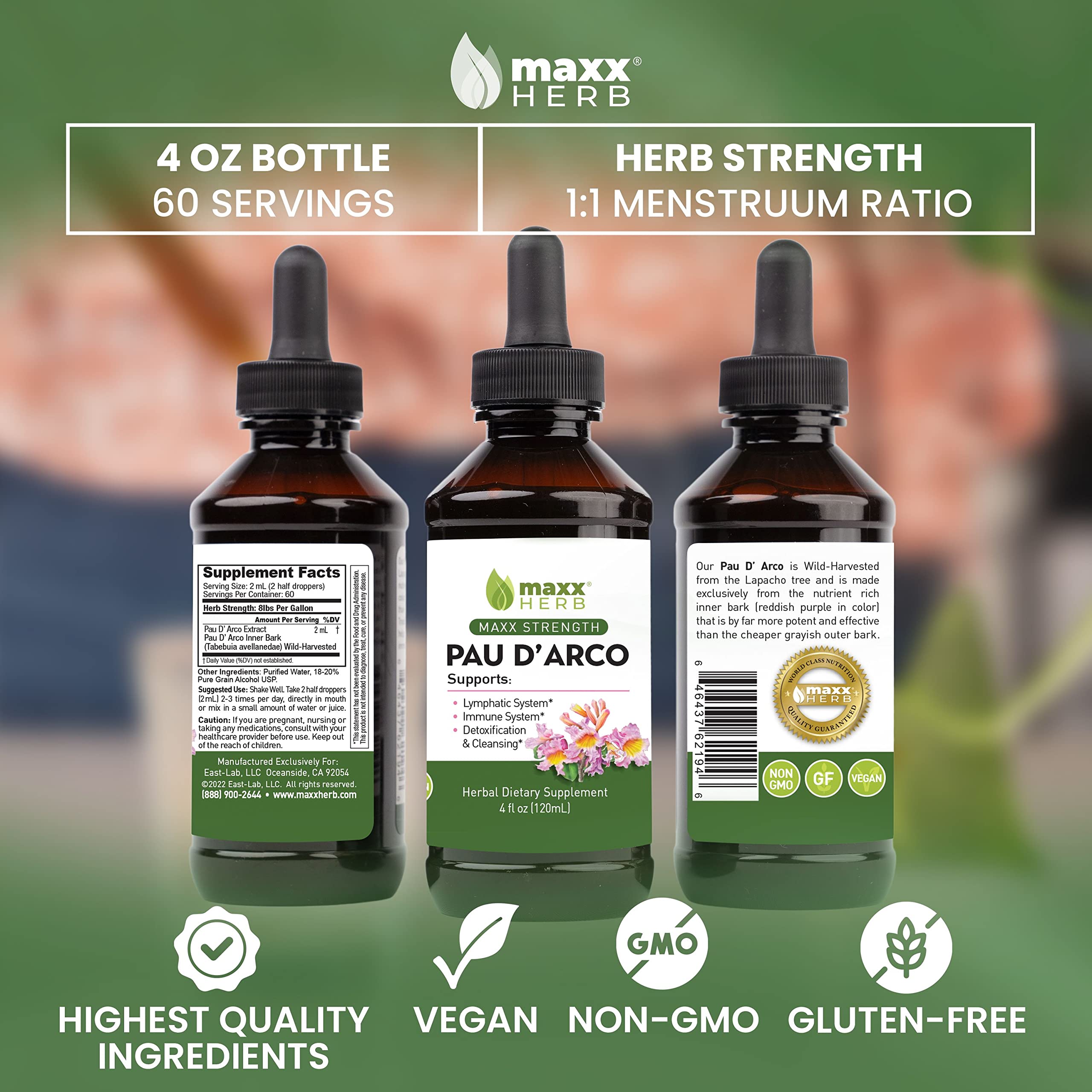 Maxx Herb Pau D'Arco Liquid Extract bottle back view