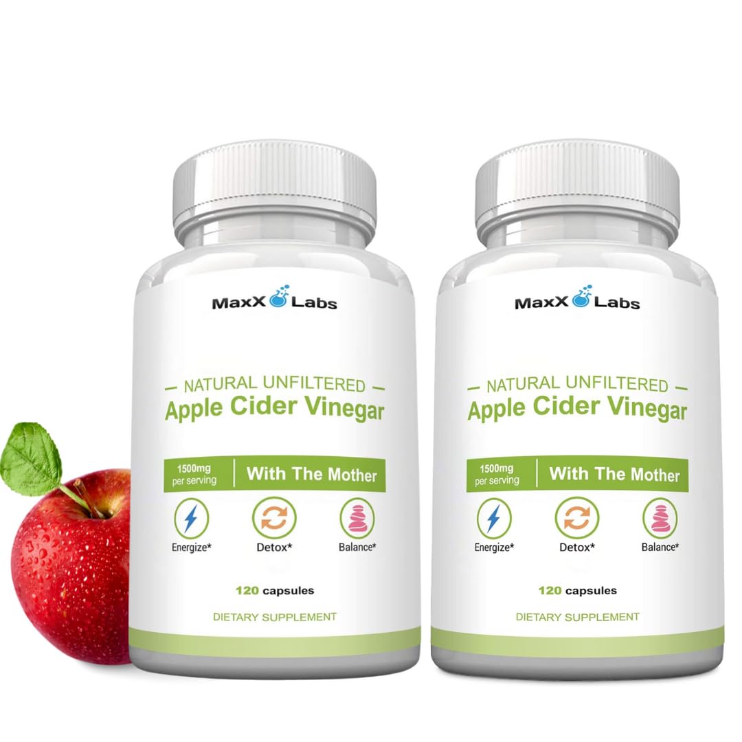 MaxX Labs Apple Cider Vinegar Capsules 1500mg bottle front view