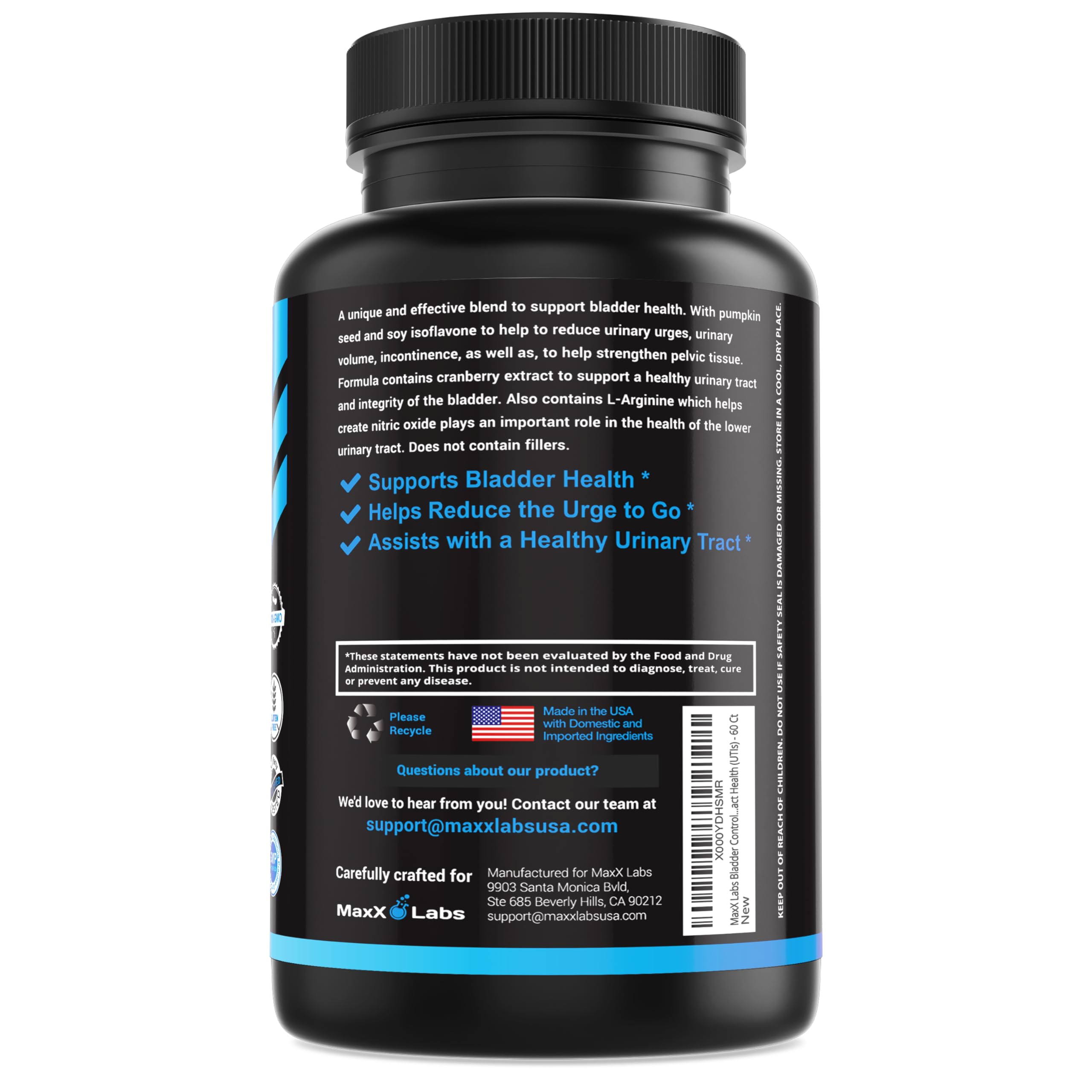MaxX Labs Cranberry Supplement bottle with a glass of water