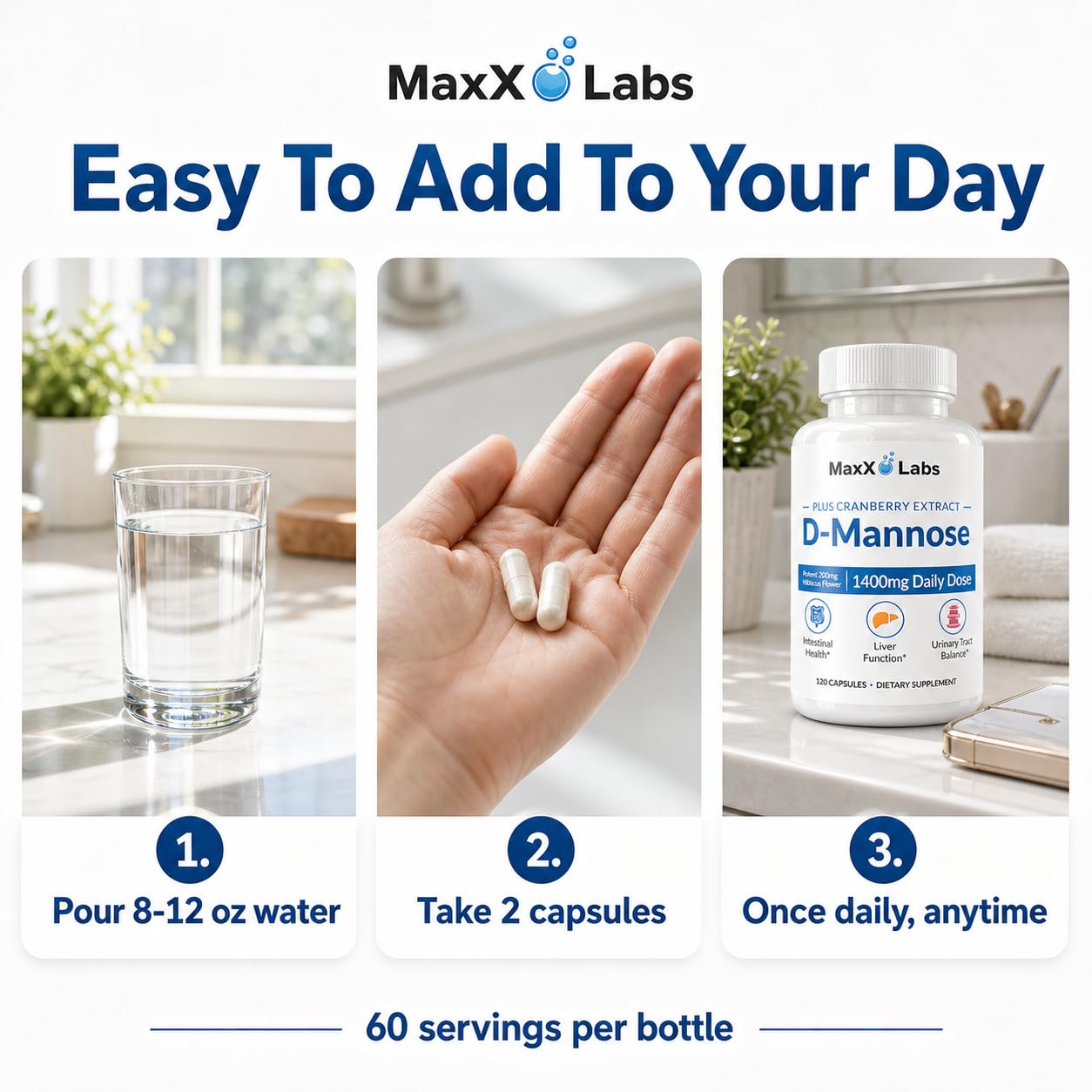 MaxX Labs D-Mannose 1000mg capsules bottle top view