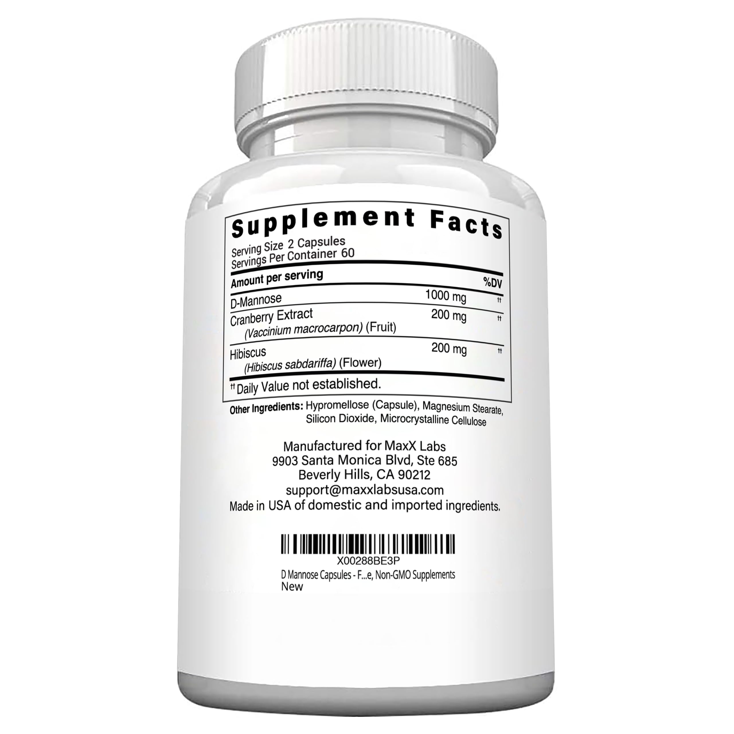 MaxX Labs D-Mannose 1000mg capsules with measuring spoon